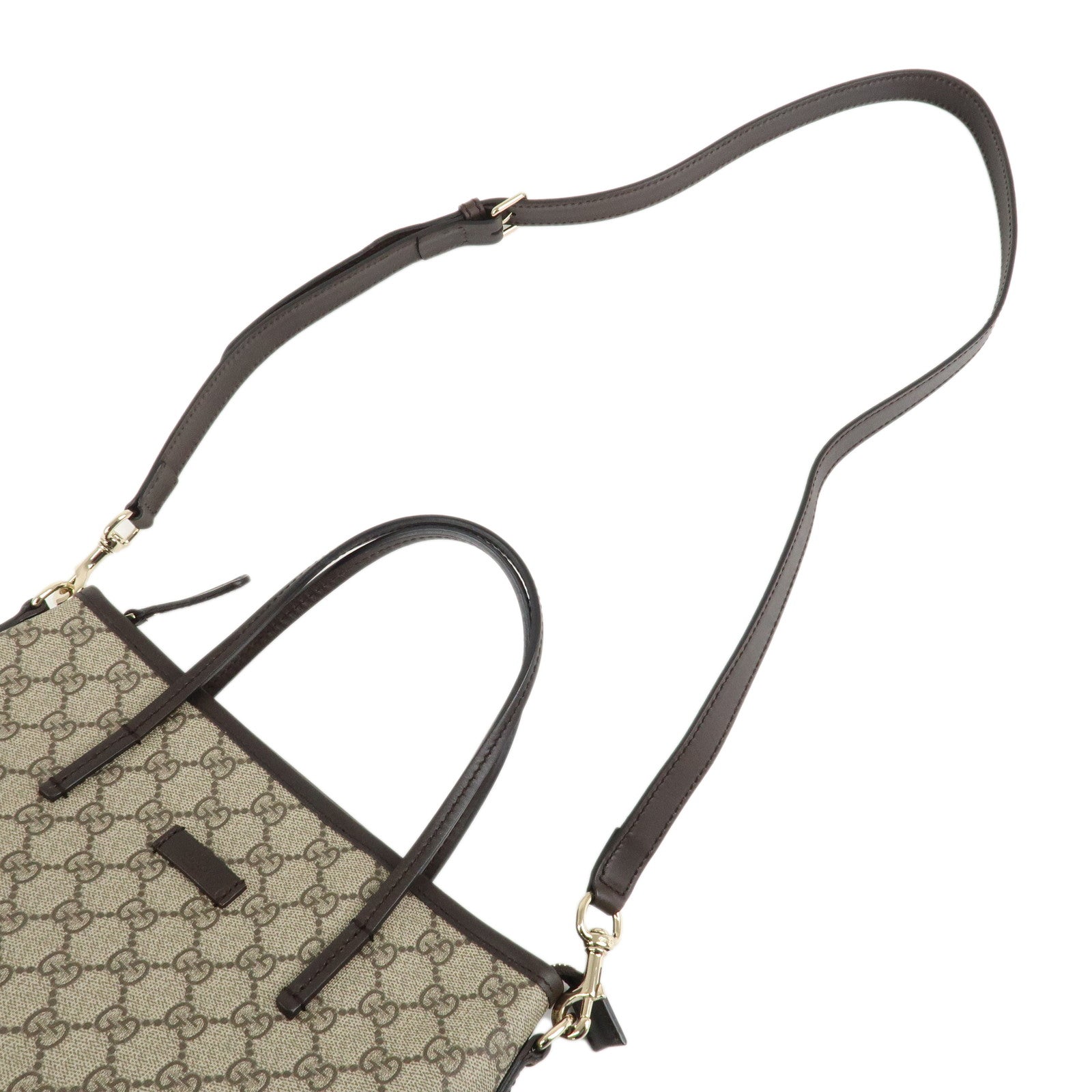 GUCCI GG Supreme Leather 2Way Bag Beige Dark Brown 353440 Used