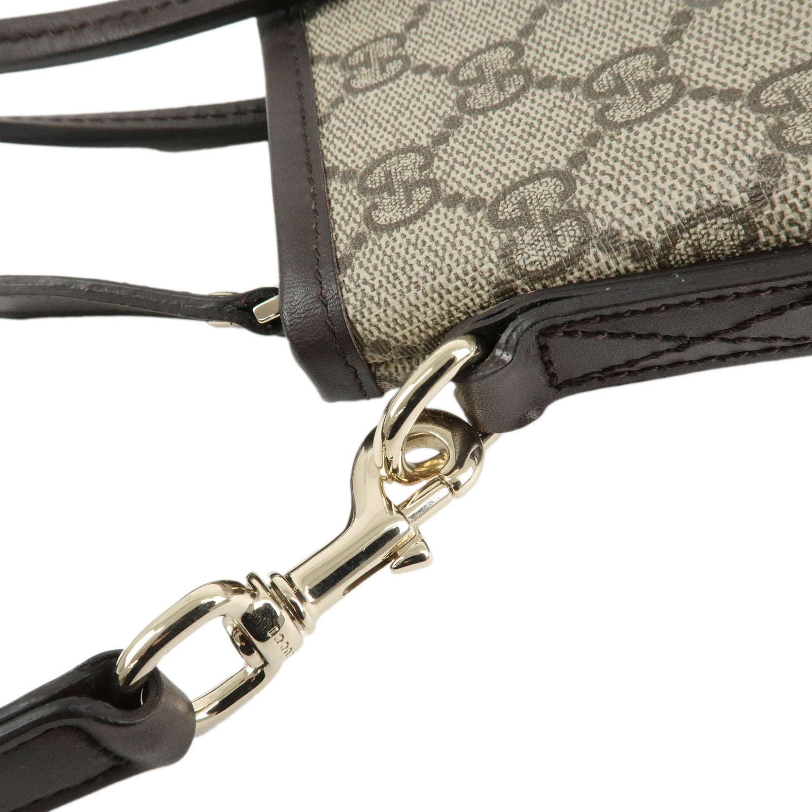 GUCCI GG Supreme Leather 2Way Bag Beige Dark Brown 353440 Used