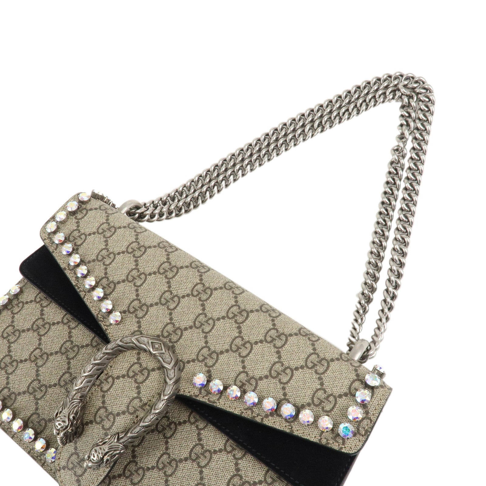 GUCCI Dionysus GG Supreme Suede Crystal Bijou Shoulder Bag 400249 Used