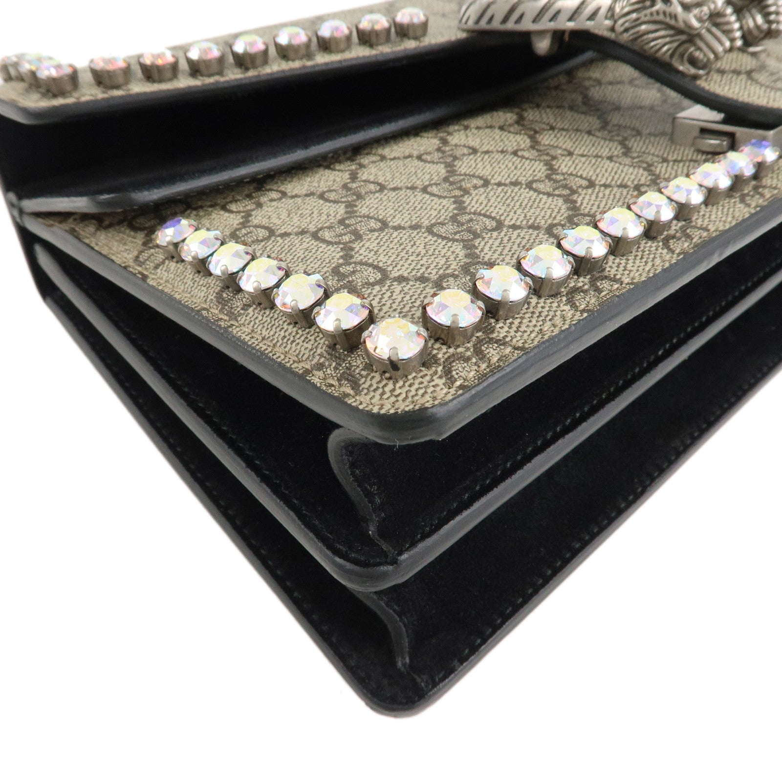 GUCCI Dionysus GG Supreme Suede Crystal Bijou Shoulder Bag 400249 Used