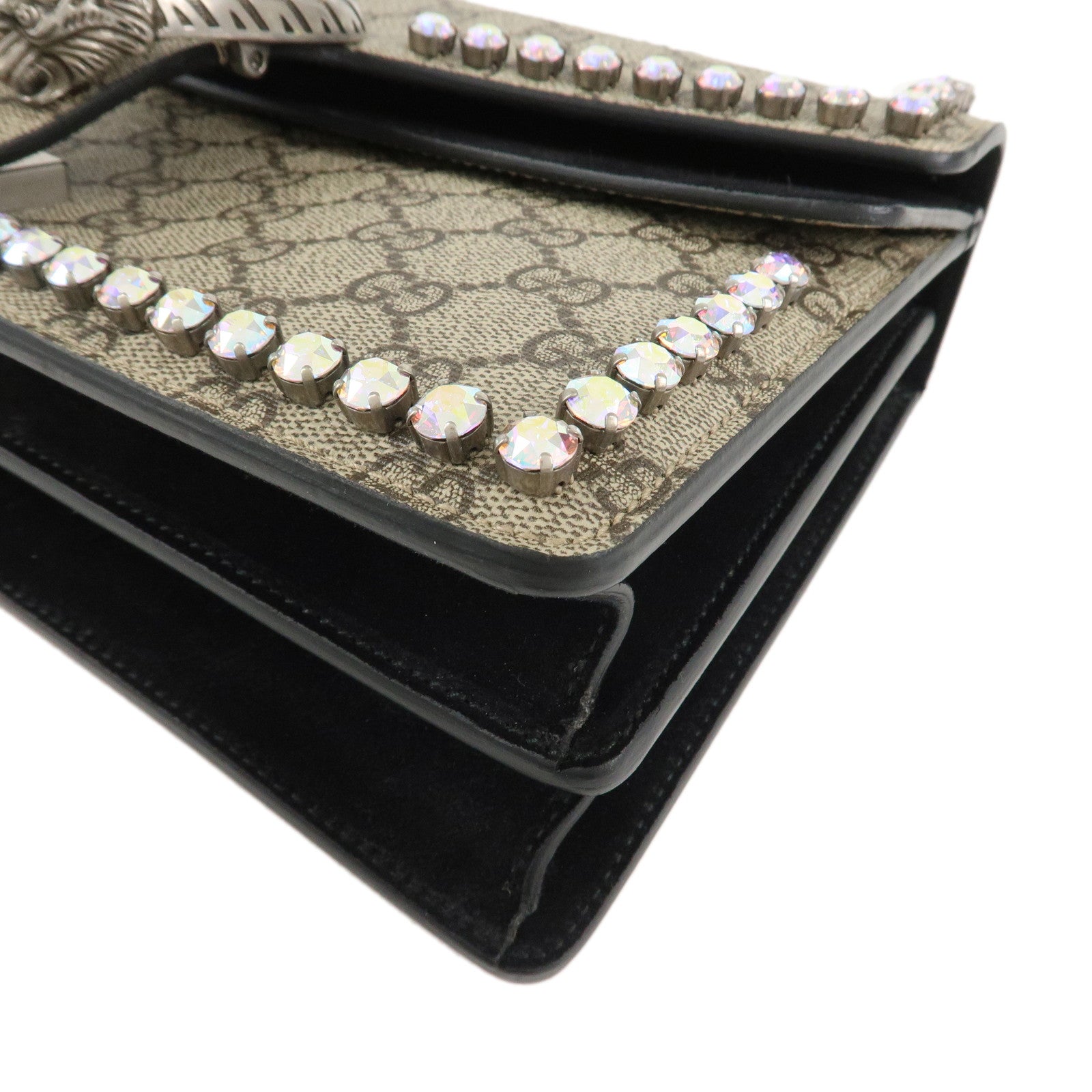 GUCCI Dionysus GG Supreme Suede Crystal Bijou Shoulder Bag 400249 Used