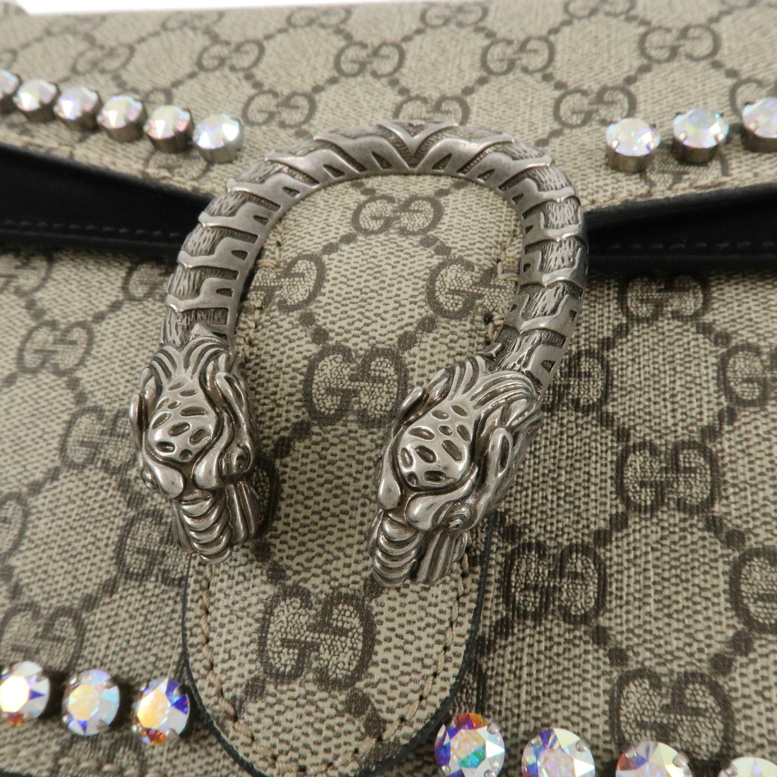 GUCCI Dionysus GG Supreme Suede Crystal Bijou Shoulder Bag 400249 Used