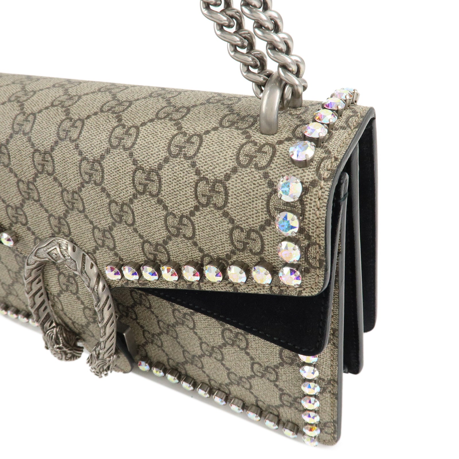 GUCCI Dionysus GG Supreme Suede Crystal Bijou Shoulder Bag 400249 Used