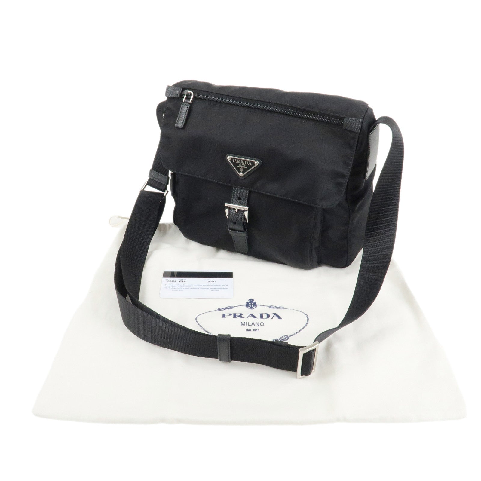 PRADA Logo Nylon Leather Shoulder Bag NERO Black 1BD994 Used