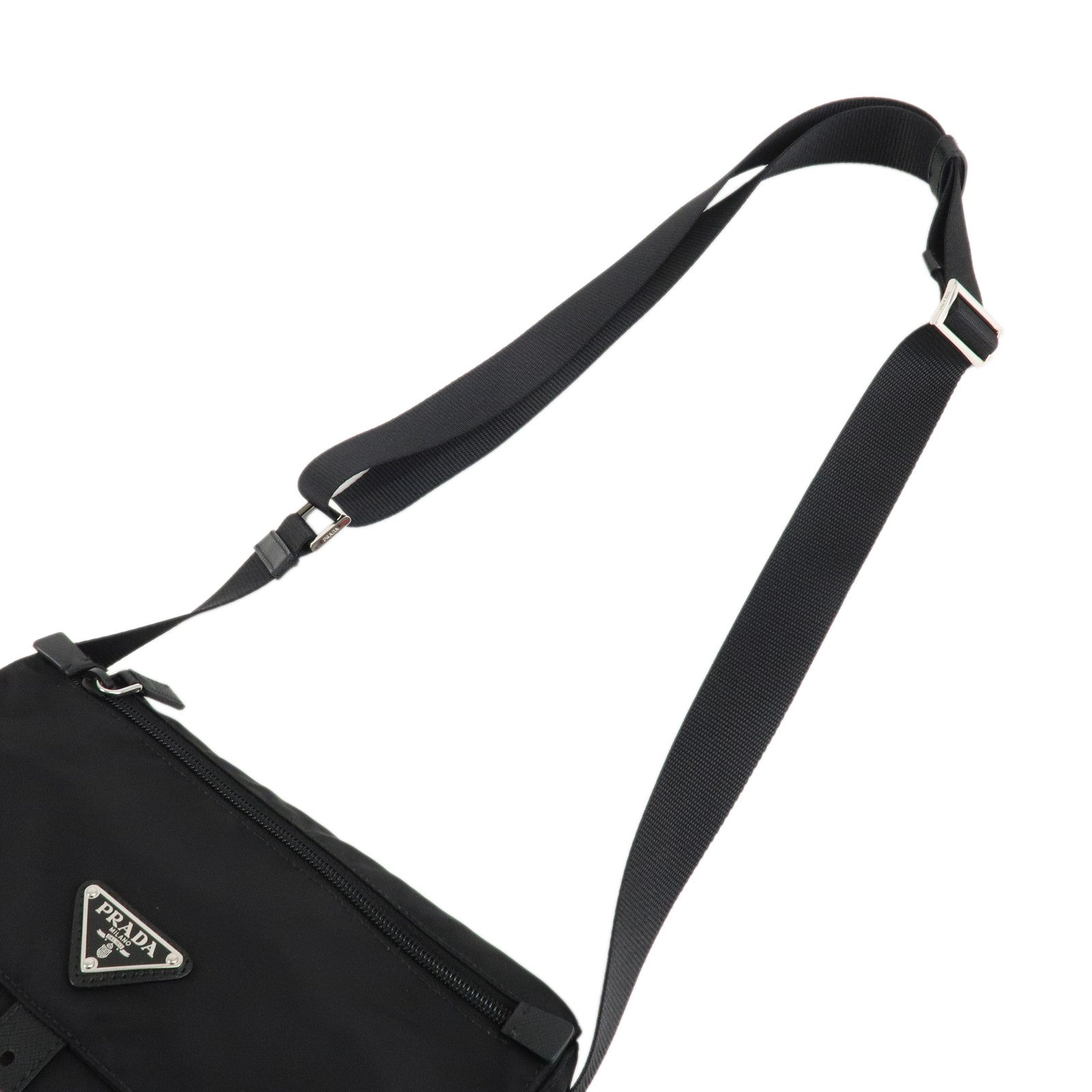 PRADA Logo Nylon Leather Shoulder Bag NERO Black 1BD994 Used