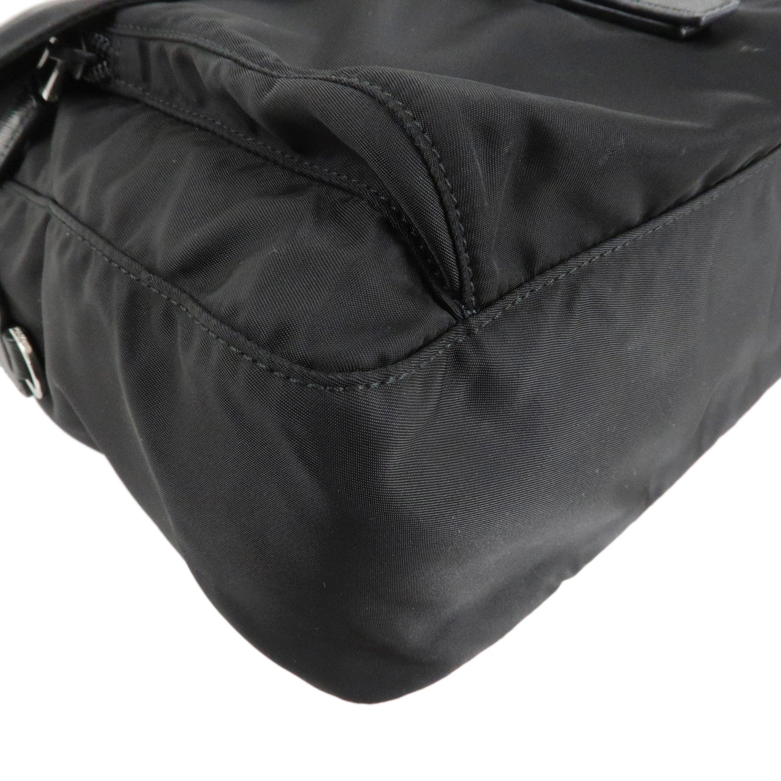 PRADA Logo Nylon Leather Shoulder Bag NERO Black 1BD994 Used