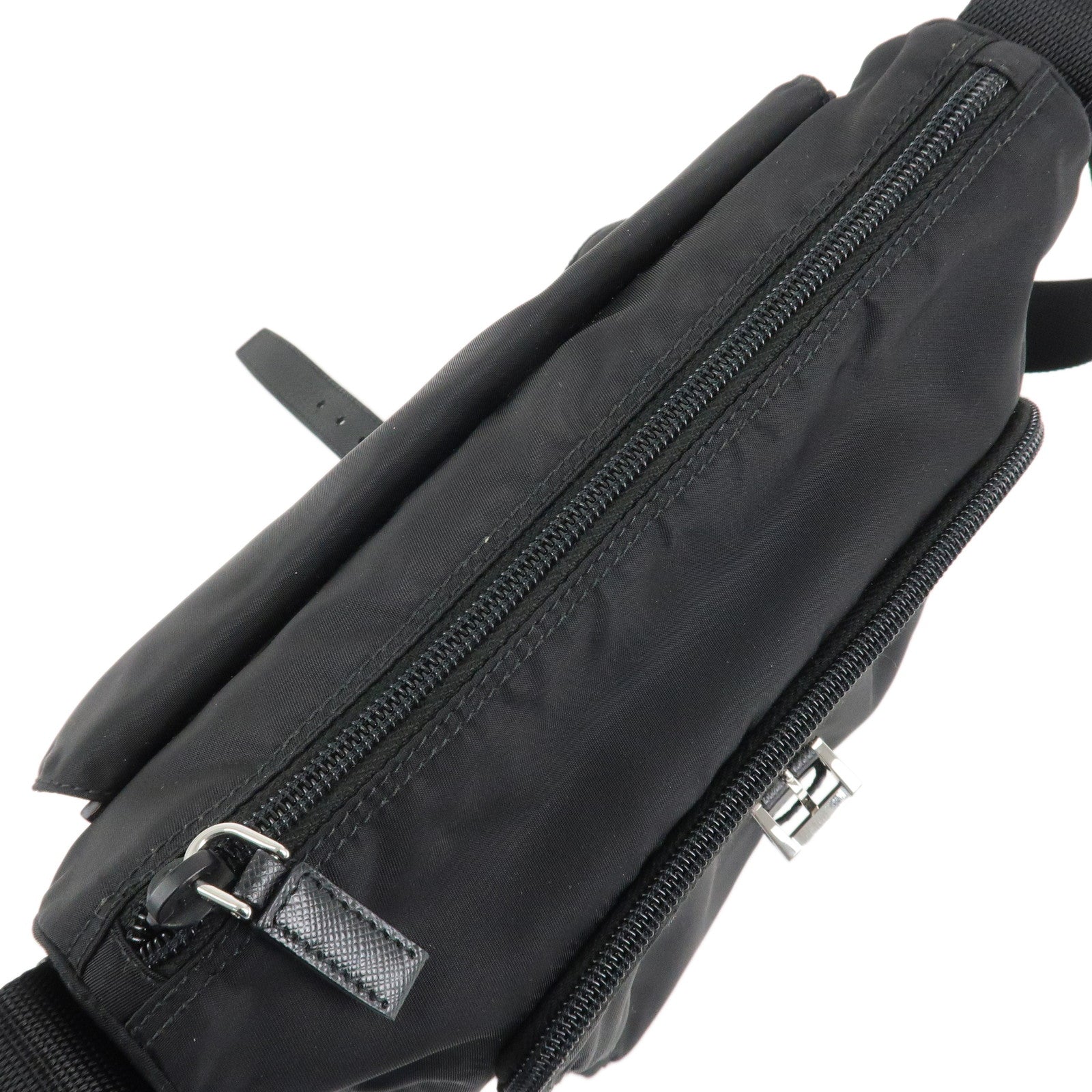 PRADA Logo Nylon Leather Shoulder Bag NERO Black 1BD994 Used