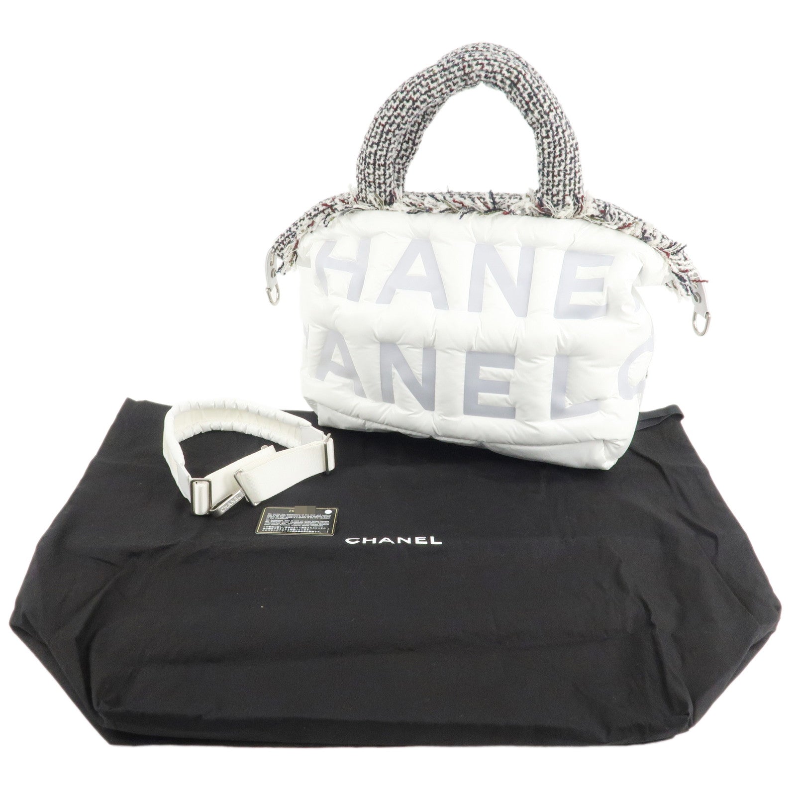 CHANEL Doudoune COCO Neige Nylon Tweed 2Way Bag White A91937 Used
