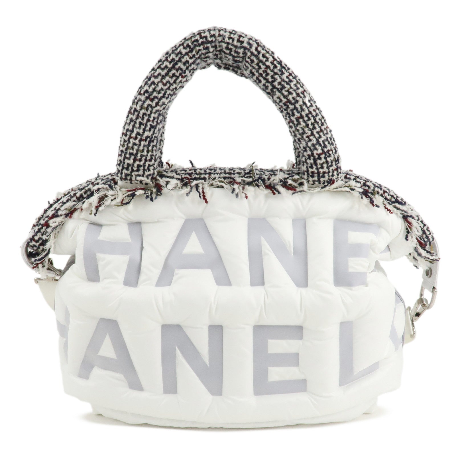 CHANEL Doudoune COCO Neige Nylon Tweed 2Way Bag White A91937 Used