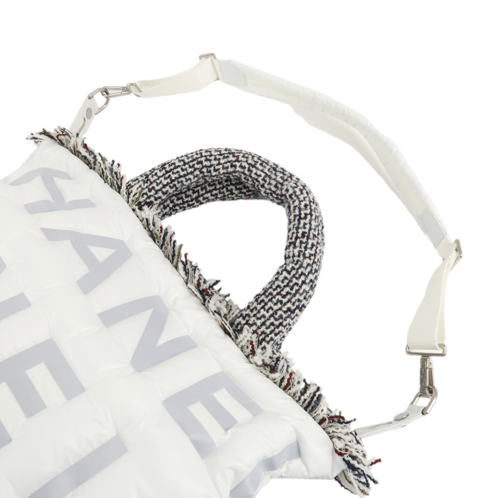CHANEL Doudoune COCO Neige Nylon Tweed 2Way Bag White A91937 Used