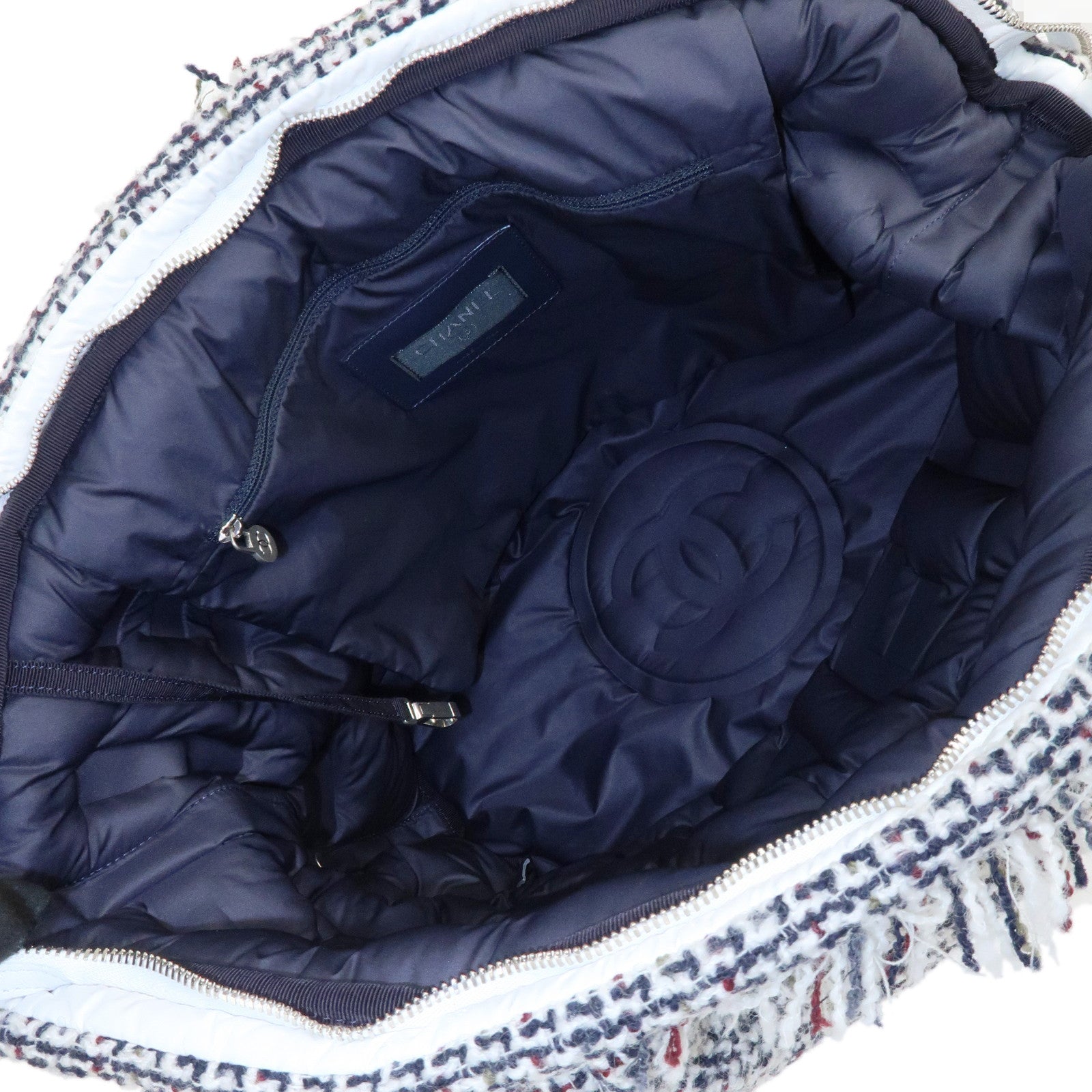 CHANEL Doudoune COCO Neige Nylon Tweed 2Way Bag White A91937 Used