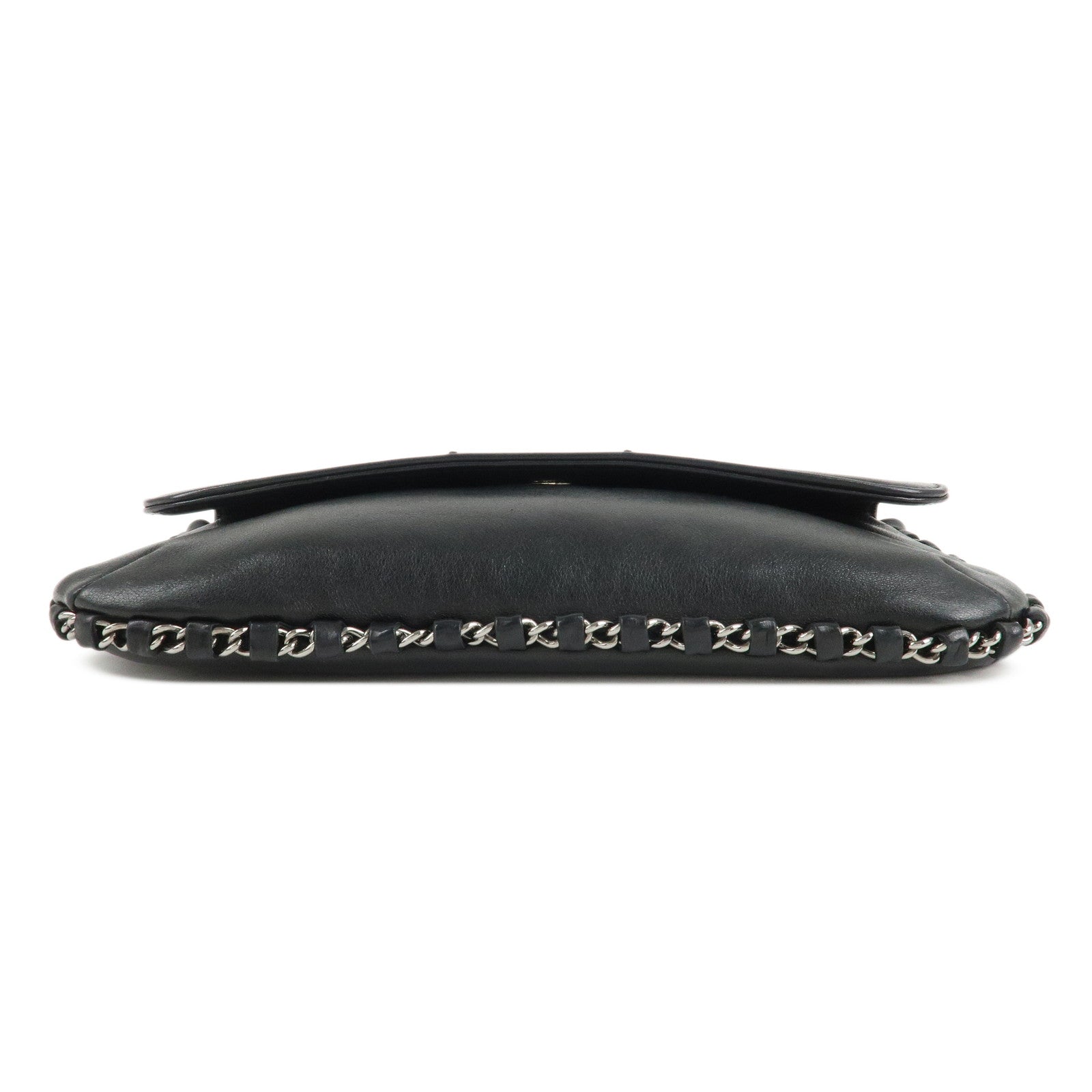 CHANEL Logo Lamb Skin Chain Shoulder Bag Black Silver HDW Used