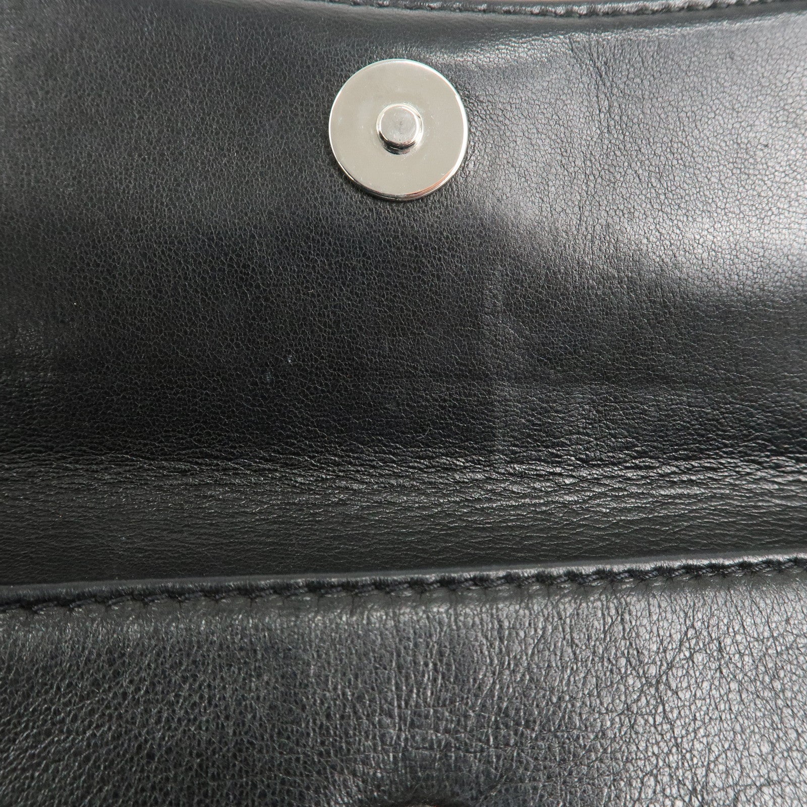 CHANEL Logo Lamb Skin Chain Shoulder Bag Black Silver HDW Used