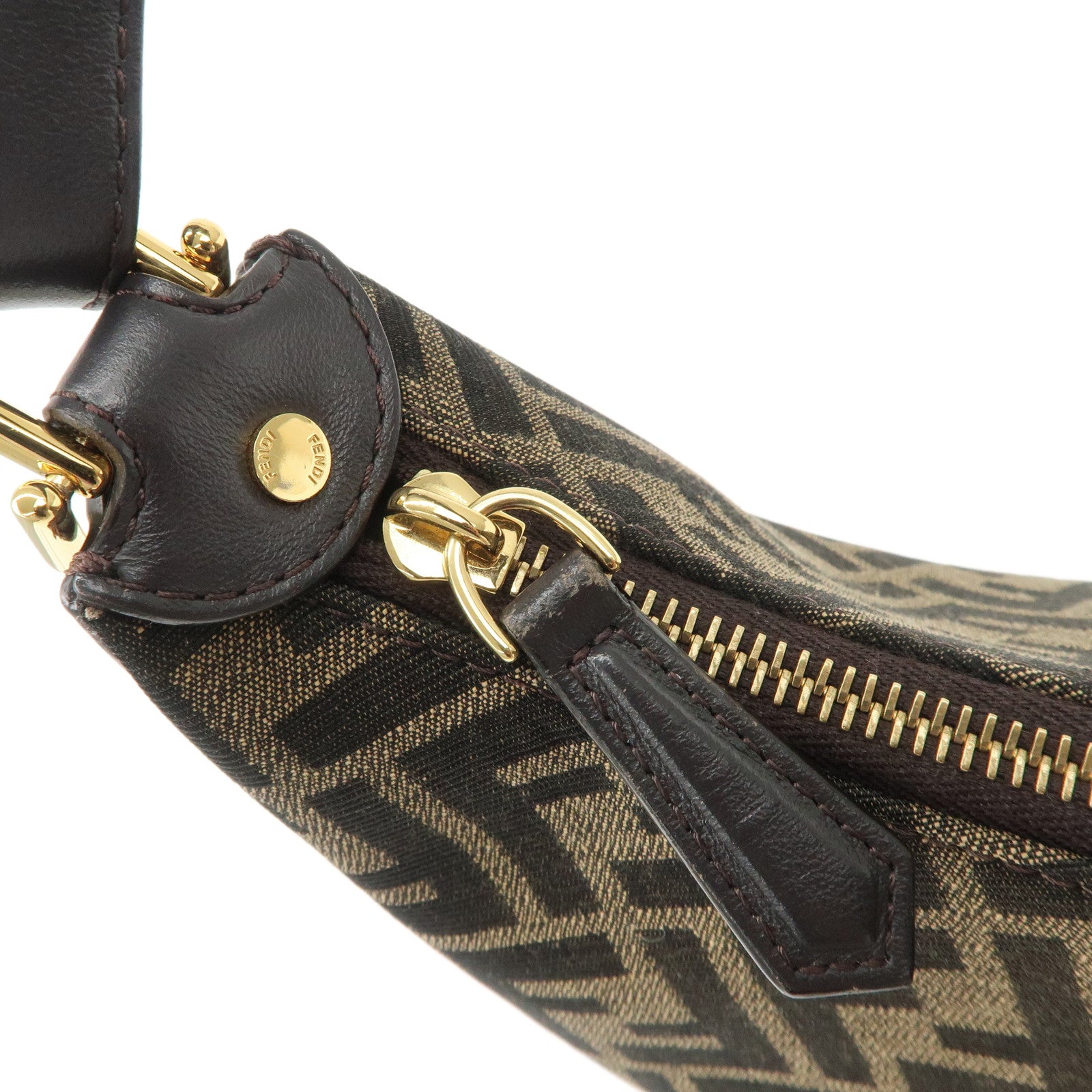 FENDI Zucca Canvas Leather Graphy Small Shoulder Bag Black 8BR798 Used