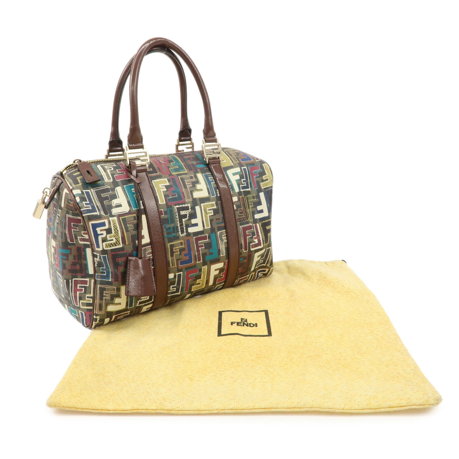 FENDI Zucca PVC Patent Leather Boston Bag Multi-color 8BL098 Used