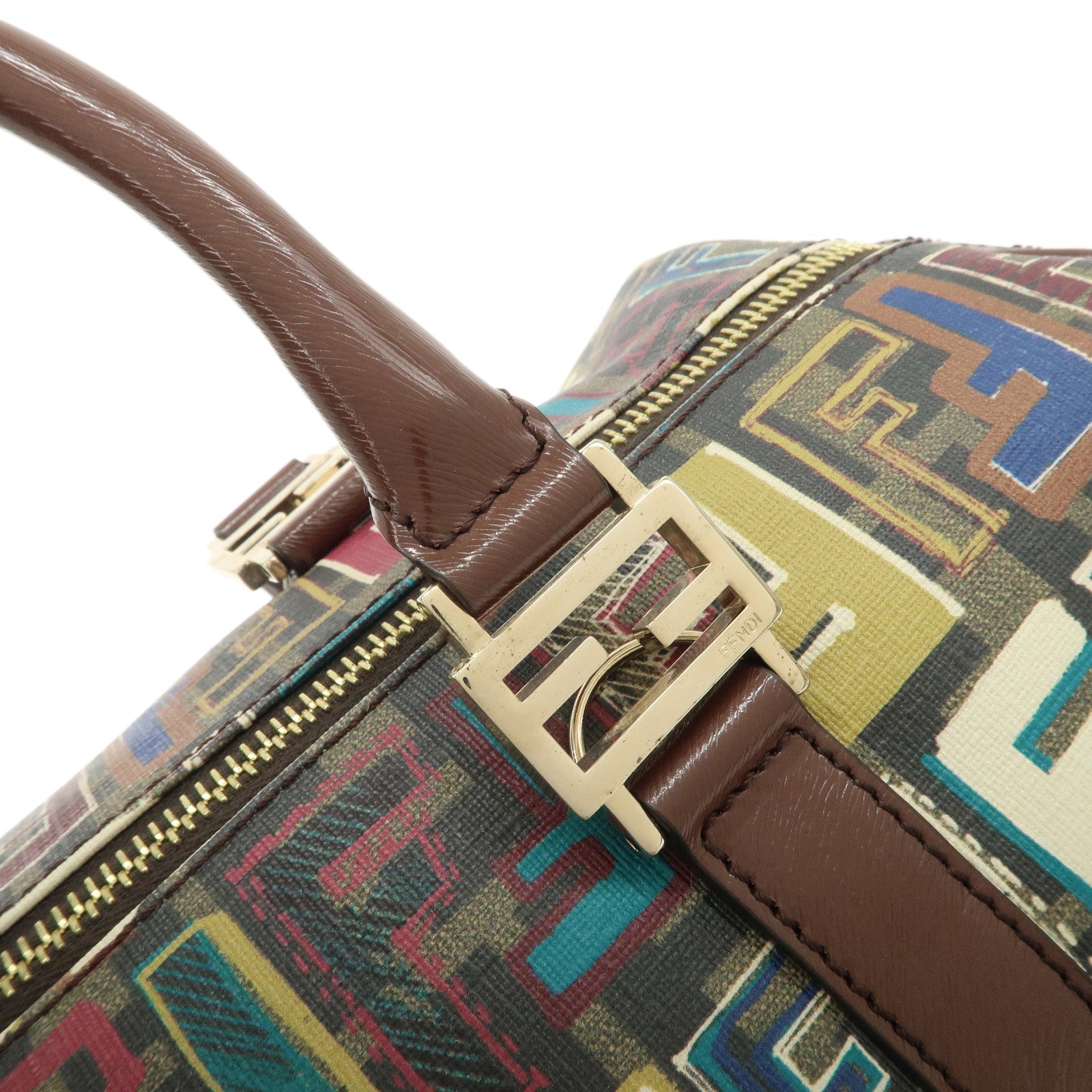 FENDI Zucca PVC Patent Leather Boston Bag Multi-color 8BL098 Used