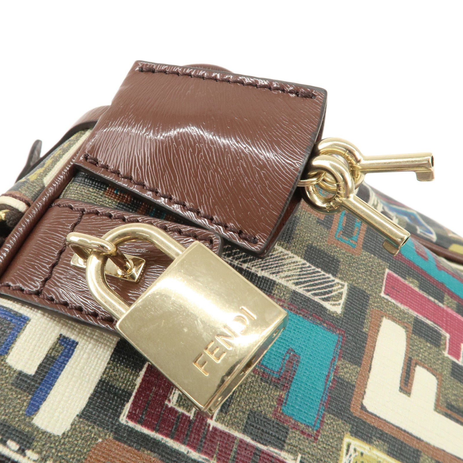 FENDI Zucca PVC Patent Leather Boston Bag Multi-color 8BL098 Used