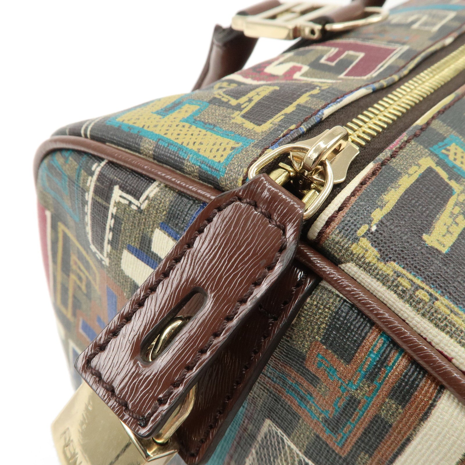 FENDI Zucca PVC Patent Leather Boston Bag Multi-color 8BL098 Used