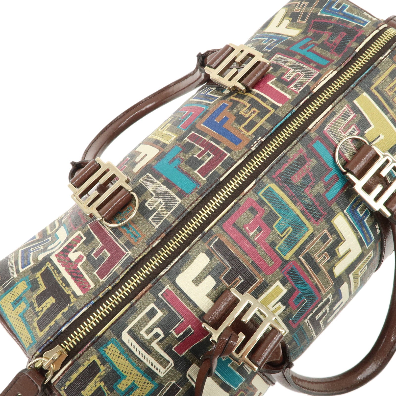 FENDI Zucca PVC Patent Leather Boston Bag Multi-color 8BL098 Used