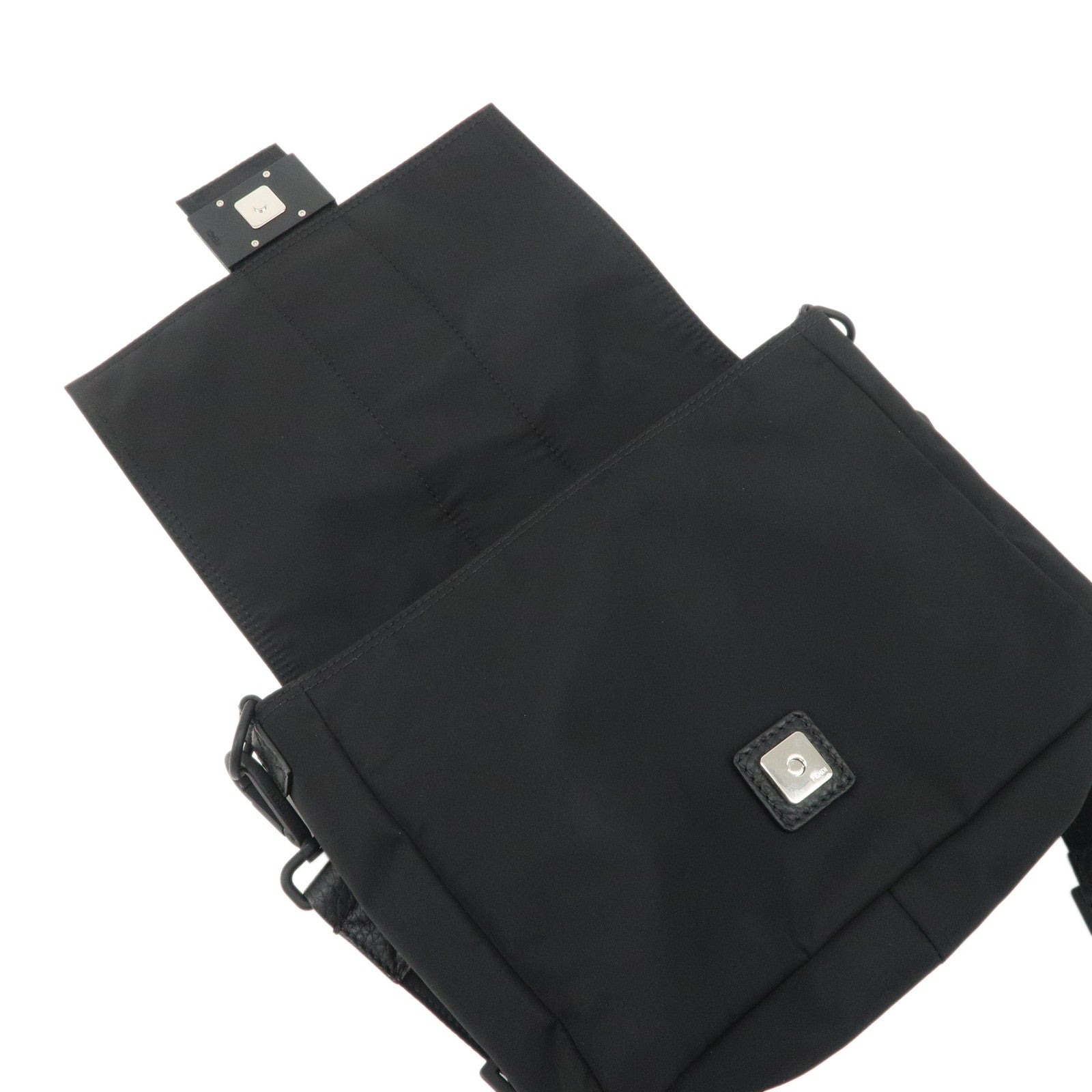 FENDI Nylon Leather Bucket Messenger Crossbody Bag Black 7VA537 Used