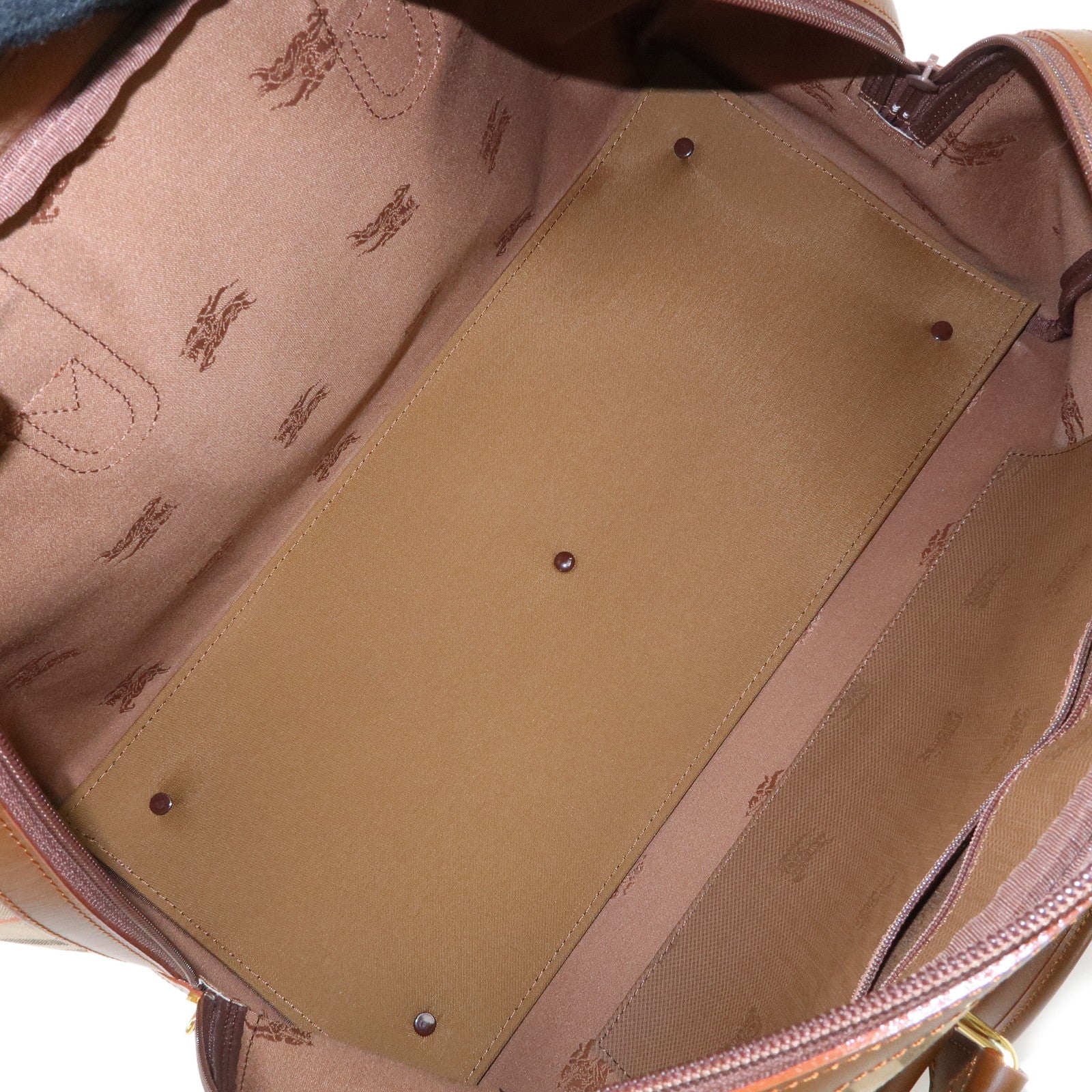 BURBERRY Canvas Leather Nova Plaid Boston Bag Hand Bag Brown Used