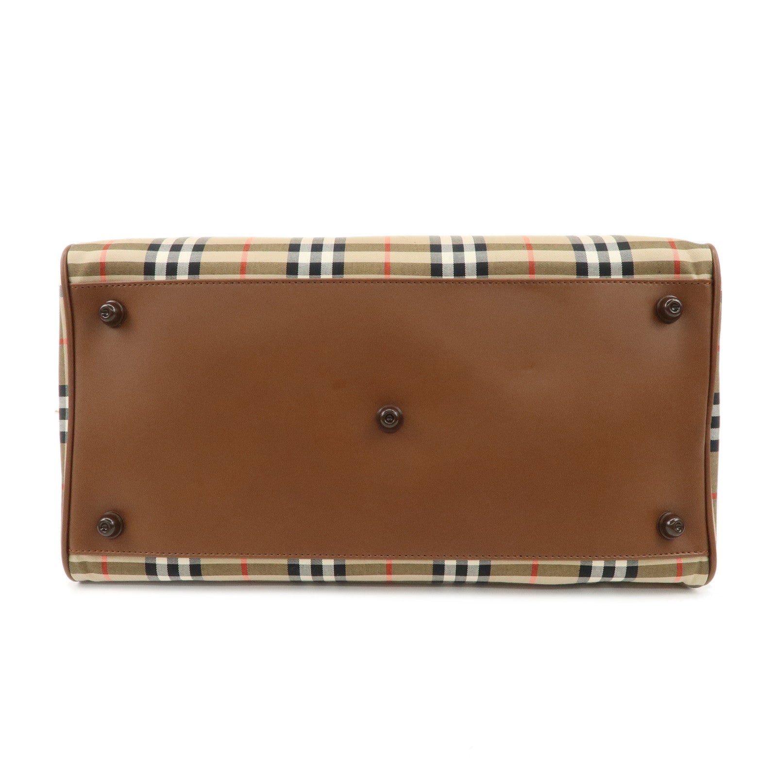 BURBERRY Canvas Leather Nova Plaid Boston Bag Hand Bag Brown Used
