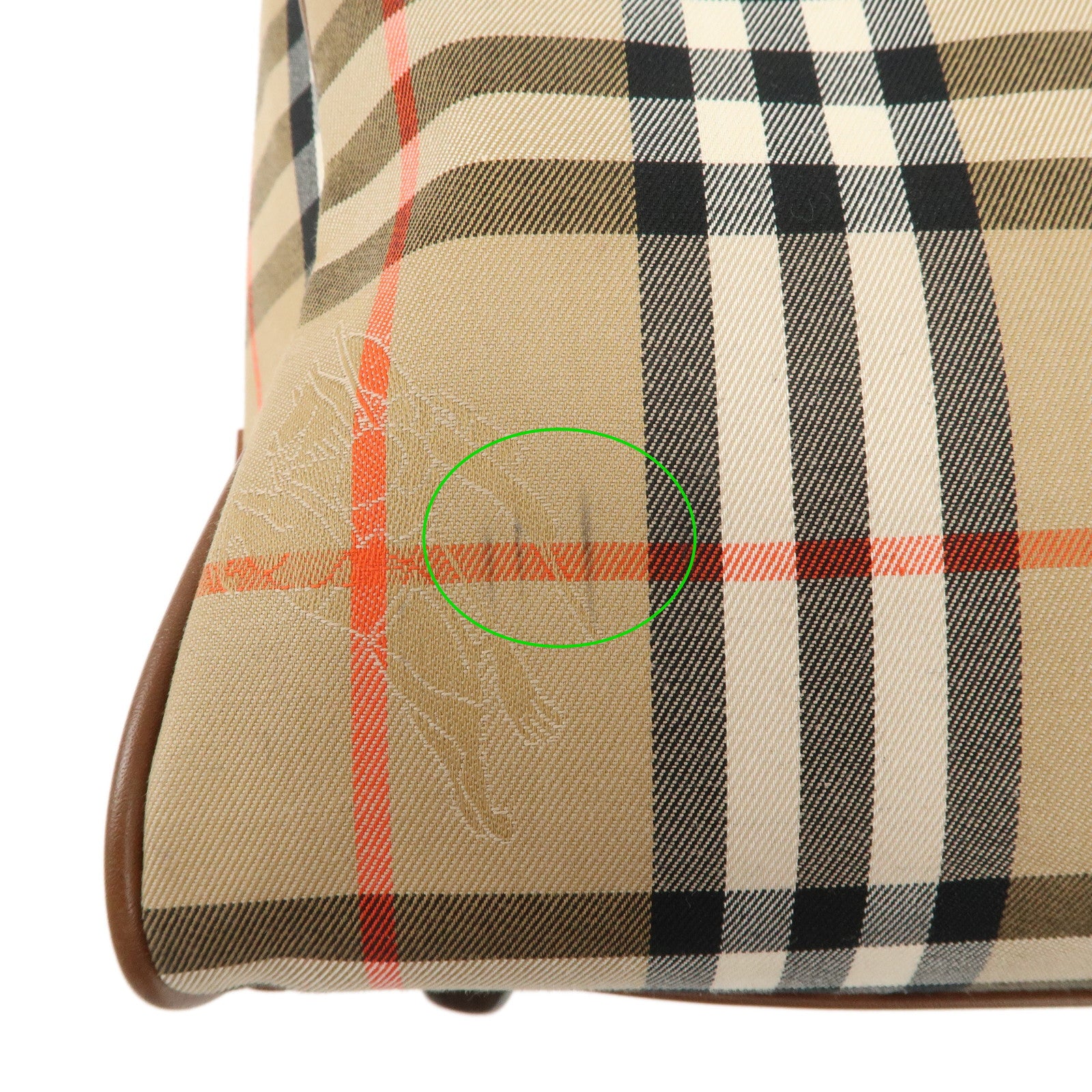 BURBERRY Canvas Leather Nova Plaid Boston Bag Hand Bag Brown Used
