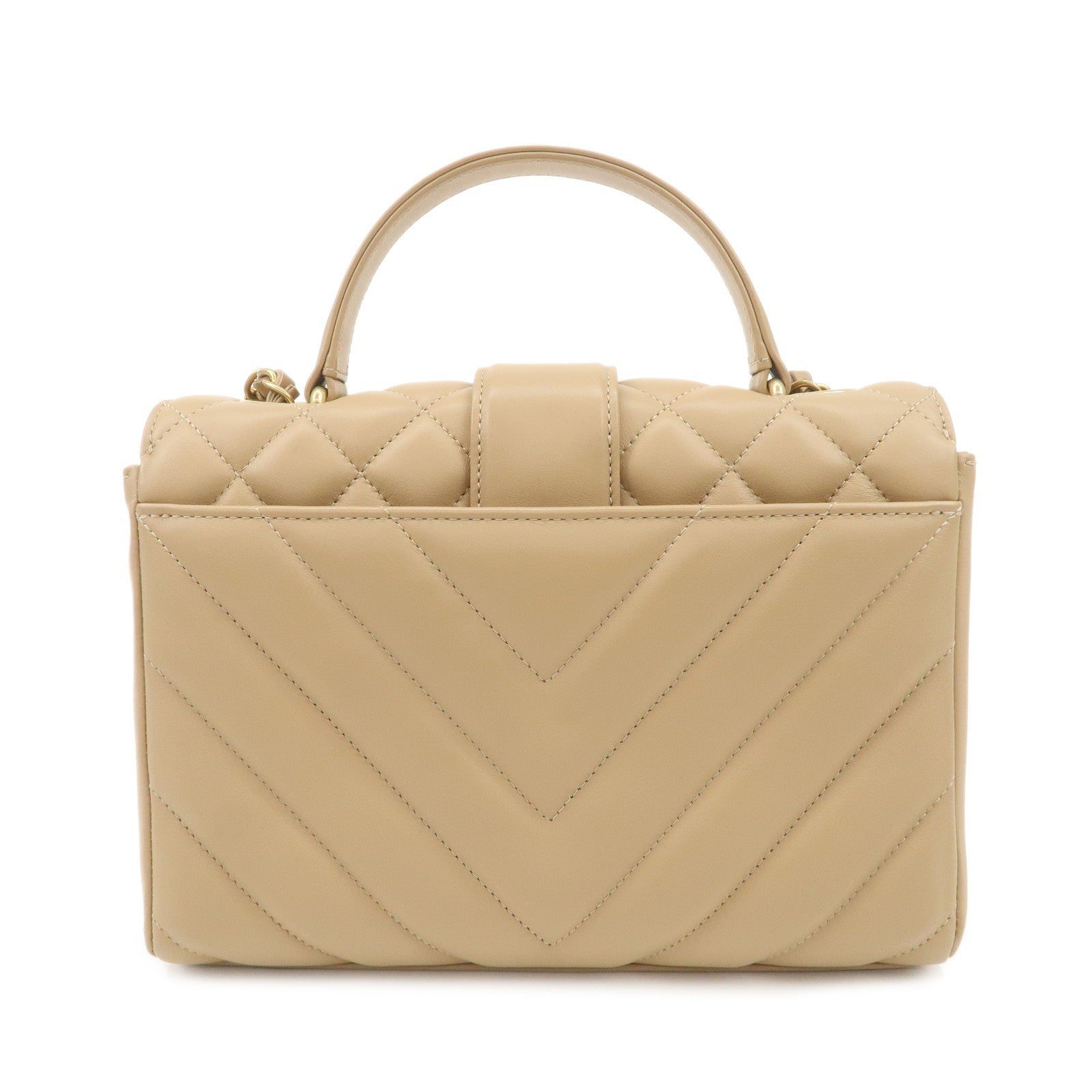 CHANEL Matelasse V Stitch Lamb Skin Top Handle 2Way Bag AS0804 Used