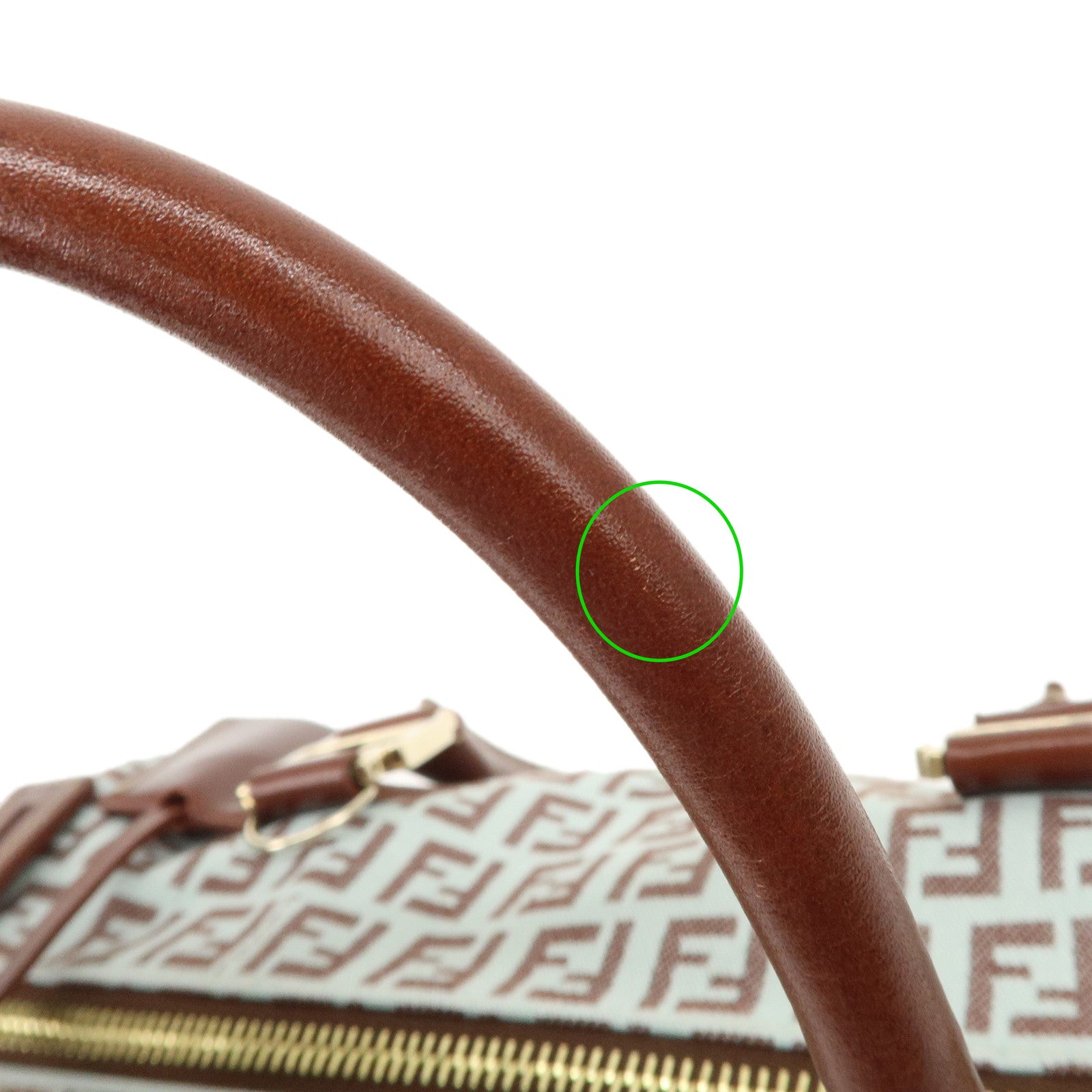 FENDI Zucchino Canvas Leather Mini Boston Bag Brown Blue 8BL068 Used