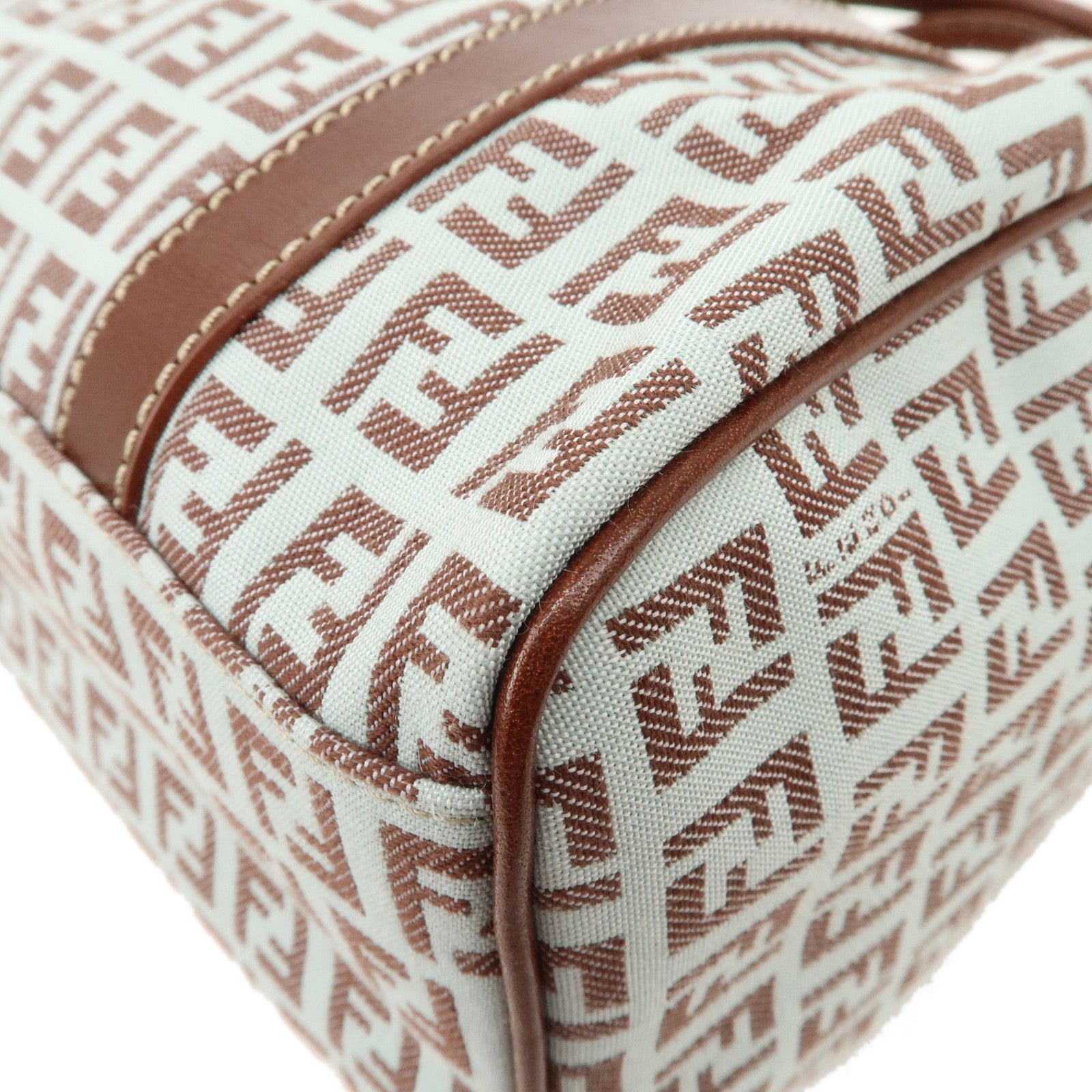 FENDI Zucchino Canvas Leather Mini Boston Bag Brown Blue 8BL068 Used