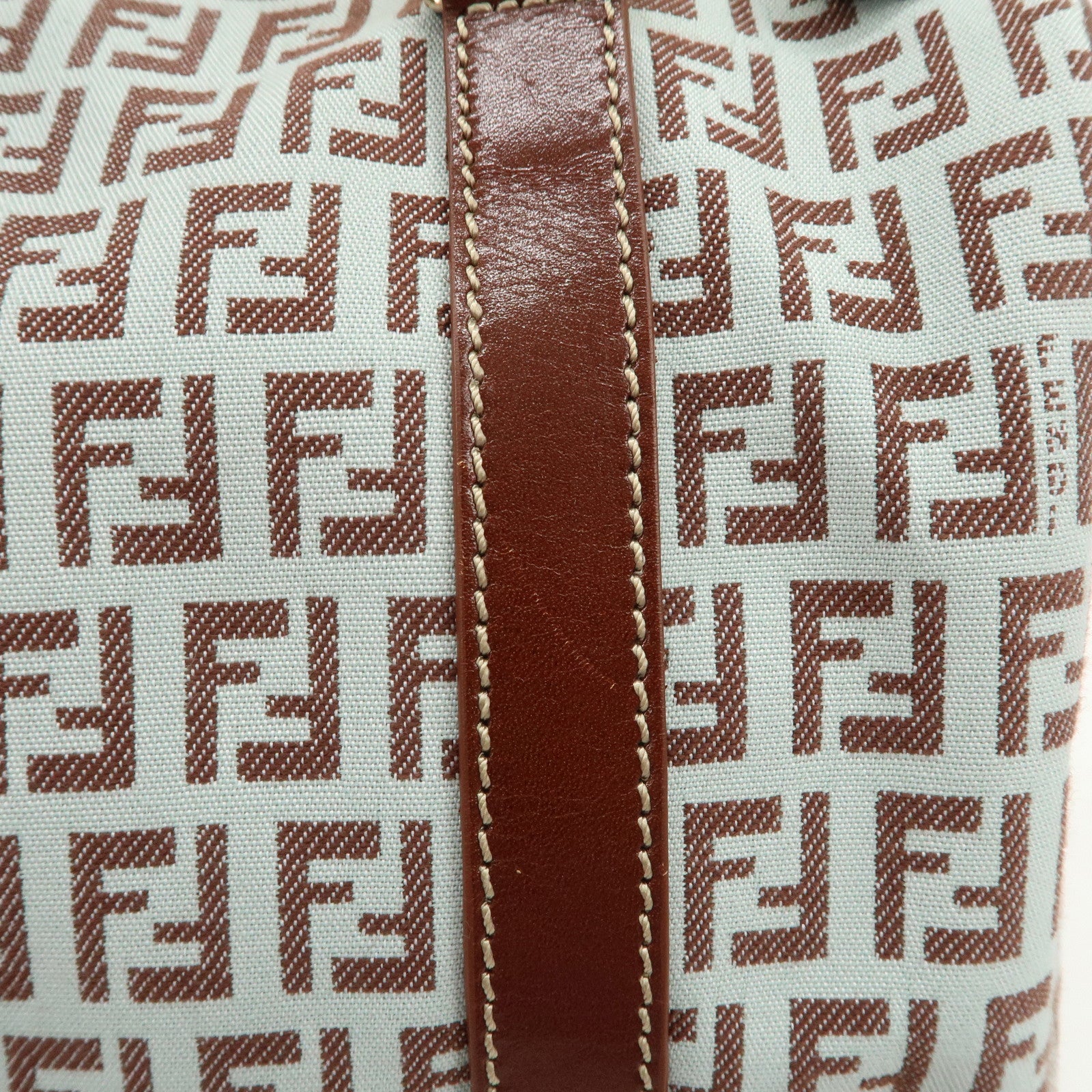 FENDI Zucchino Canvas Leather Mini Boston Bag Brown Blue 8BL068 Used