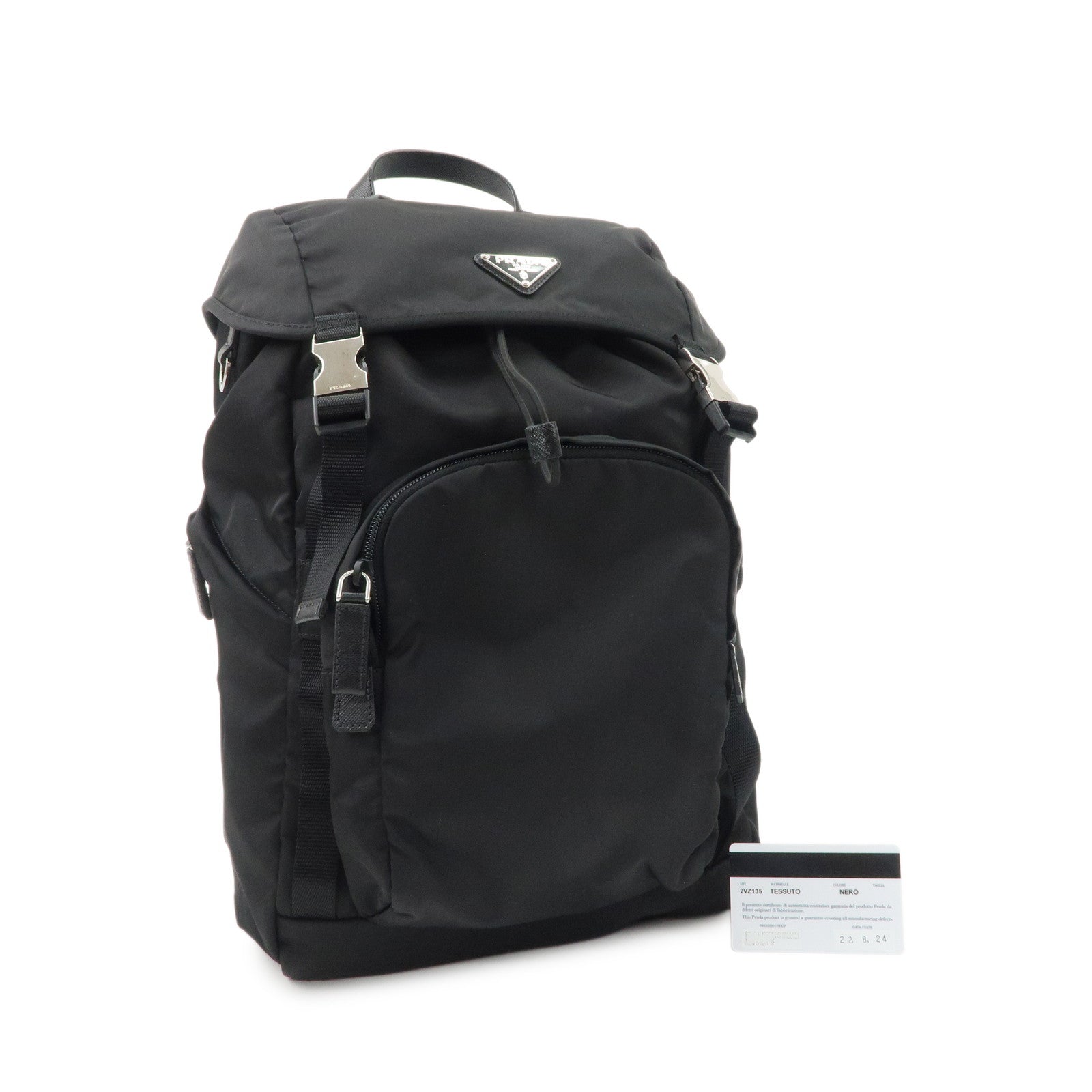 PRADA Logo Nylon Back Pack Black 2VZ135 Used