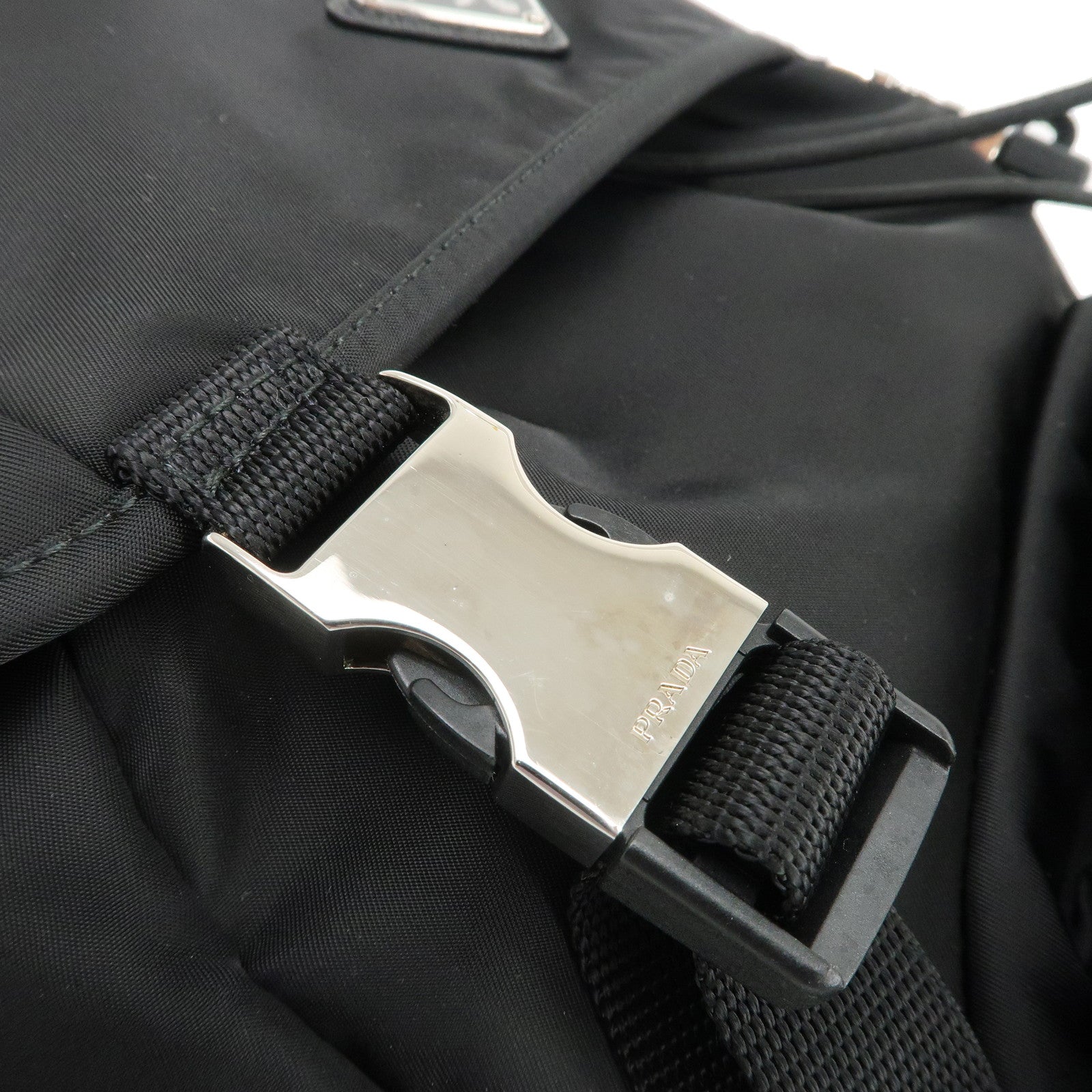 PRADA Logo Nylon Back Pack Black 2VZ135 Used
