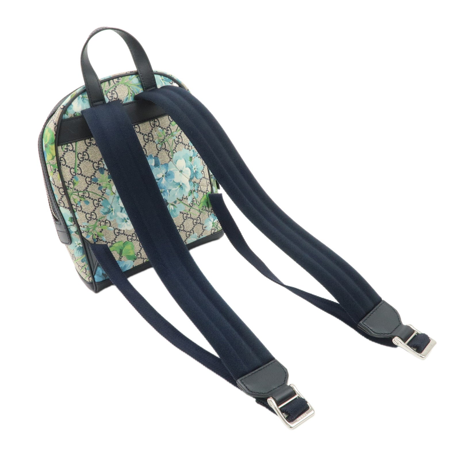 GUCCI GG Blooms GG Supreme Leather Backpack Beige Blue Navy 546327 Used