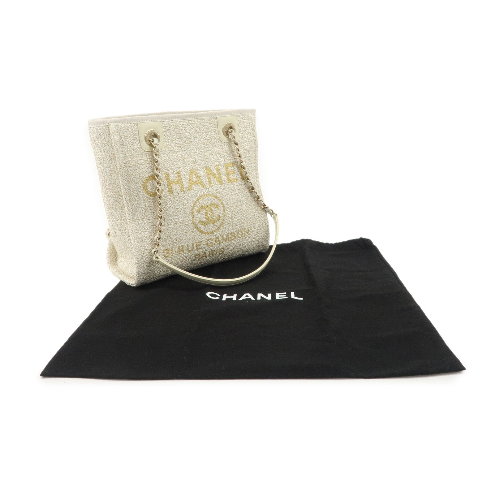 CHANEL Tweed Leather Deauville PM Tote Bag Shoulder Bag A66939 Used
