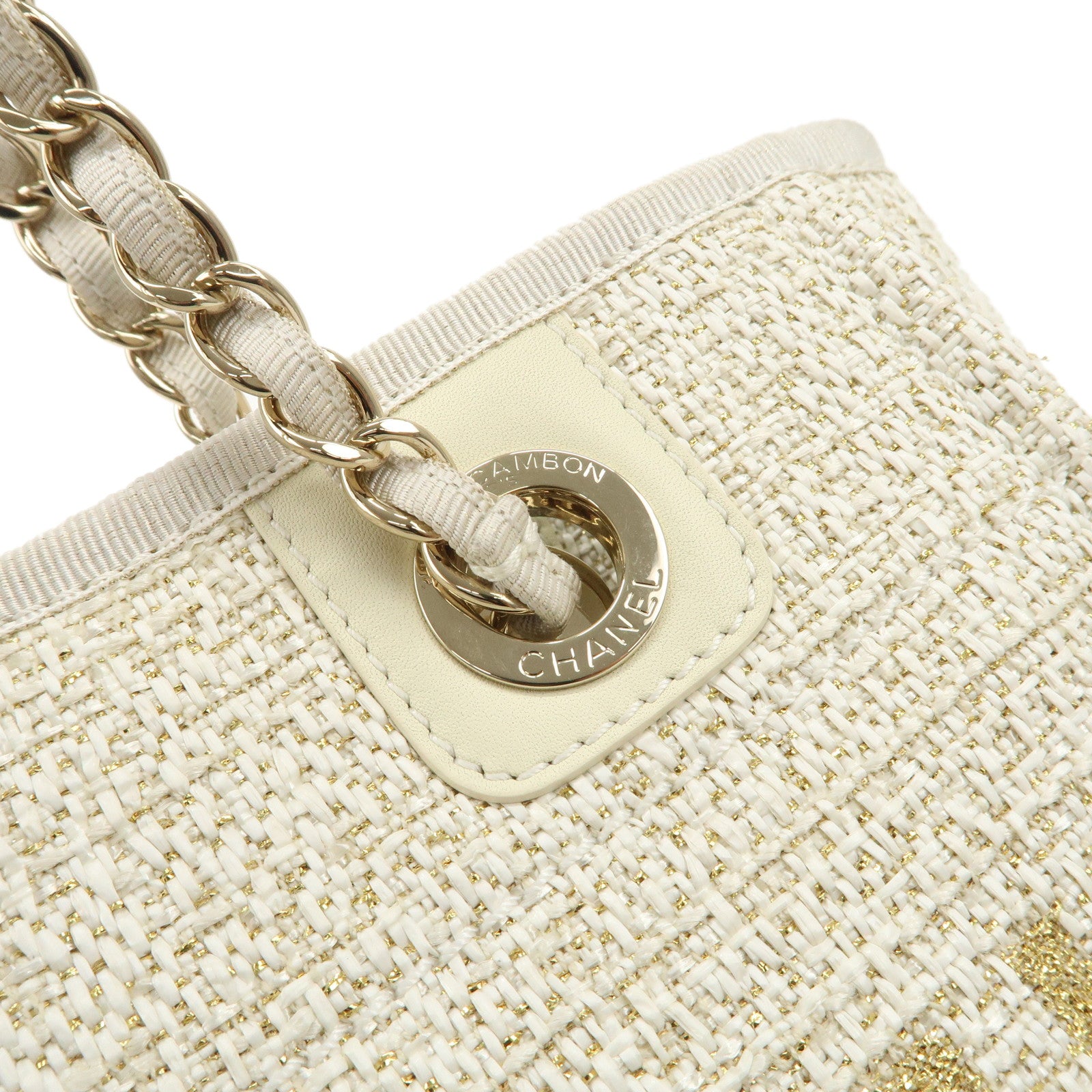 CHANEL Tweed Leather Deauville PM Tote Bag Shoulder Bag A66939 Used