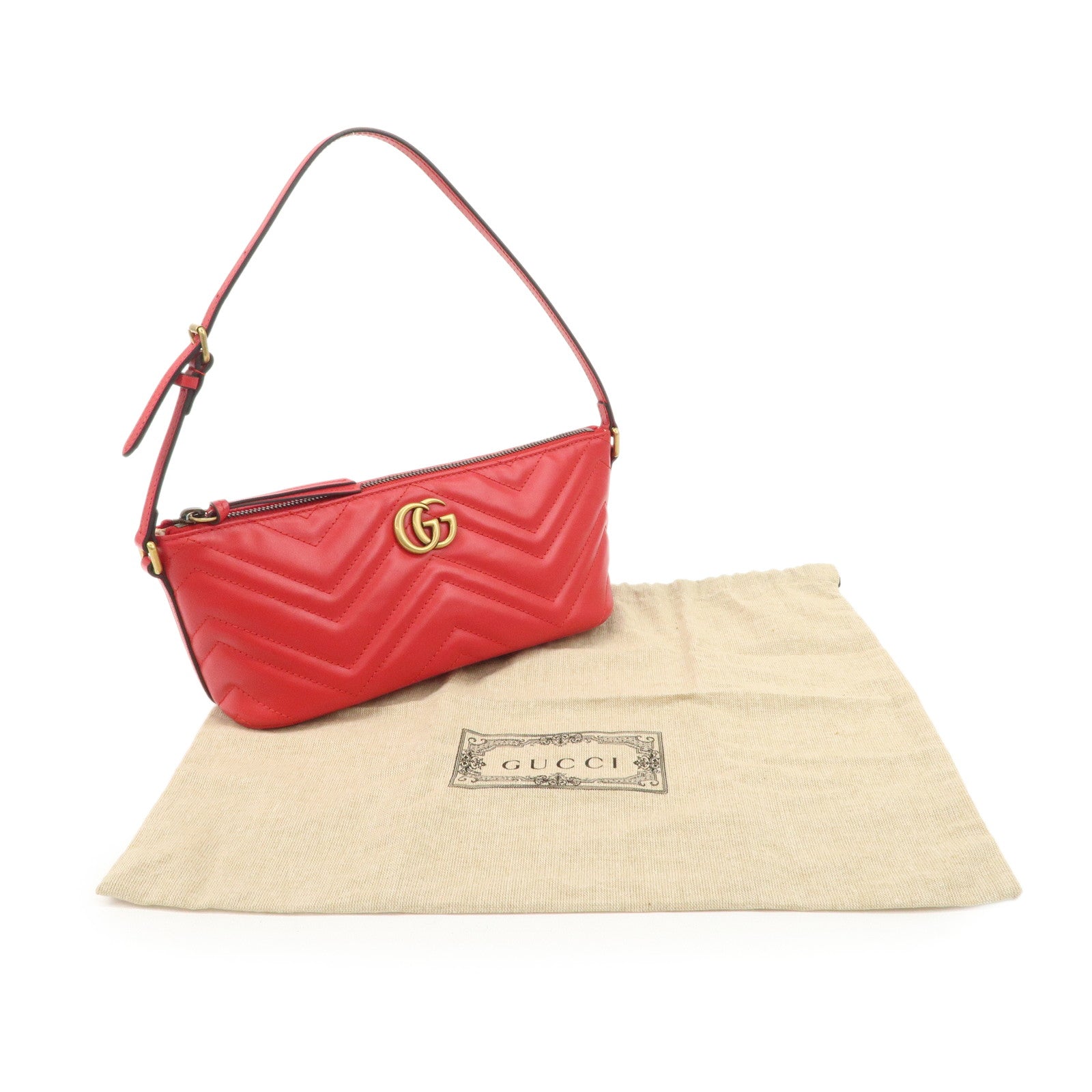 GUCCI GG Marmont Leather Shoulder Bag Hand Bag Red 739166 Used