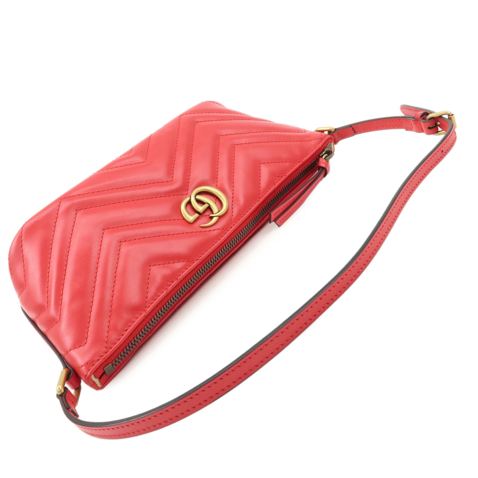 GUCCI GG Marmont Leather Shoulder Bag Hand Bag Red 739166 Used