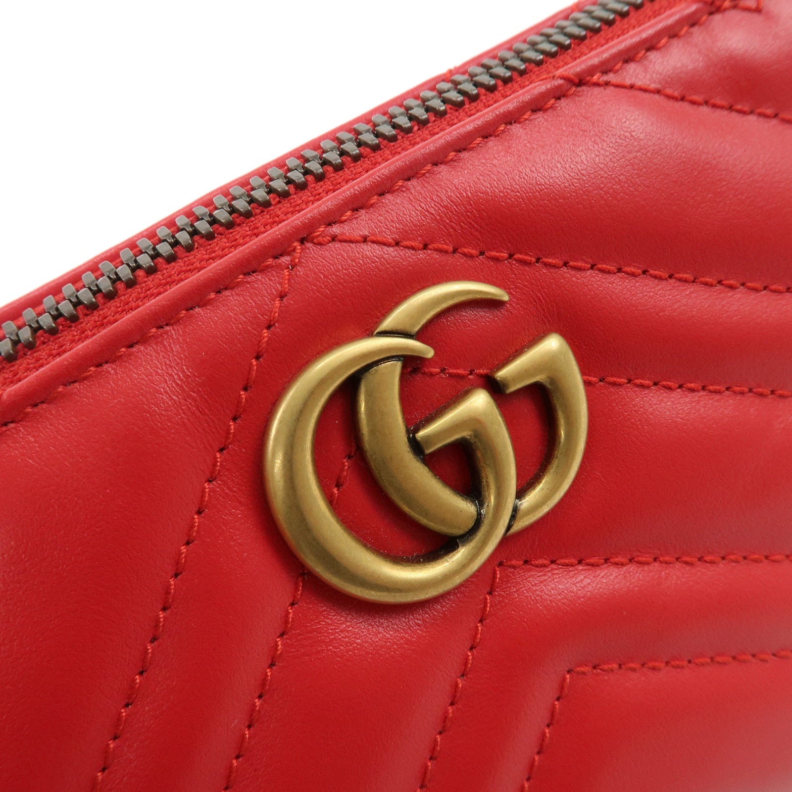 GUCCI GG Marmont Leather Shoulder Bag Hand Bag Red 739166 Used
