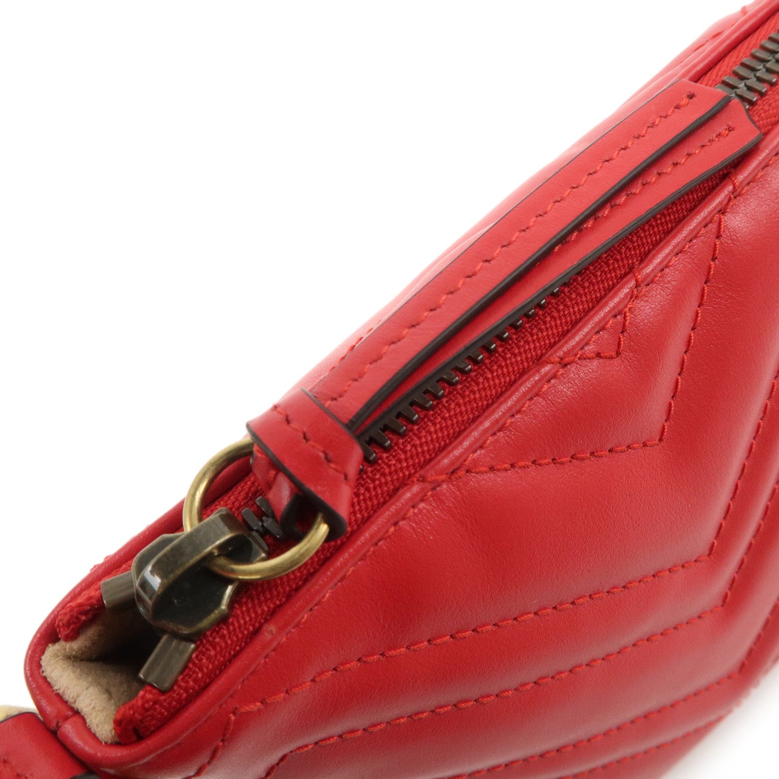 GUCCI GG Marmont Leather Shoulder Bag Hand Bag Red 739166 Used