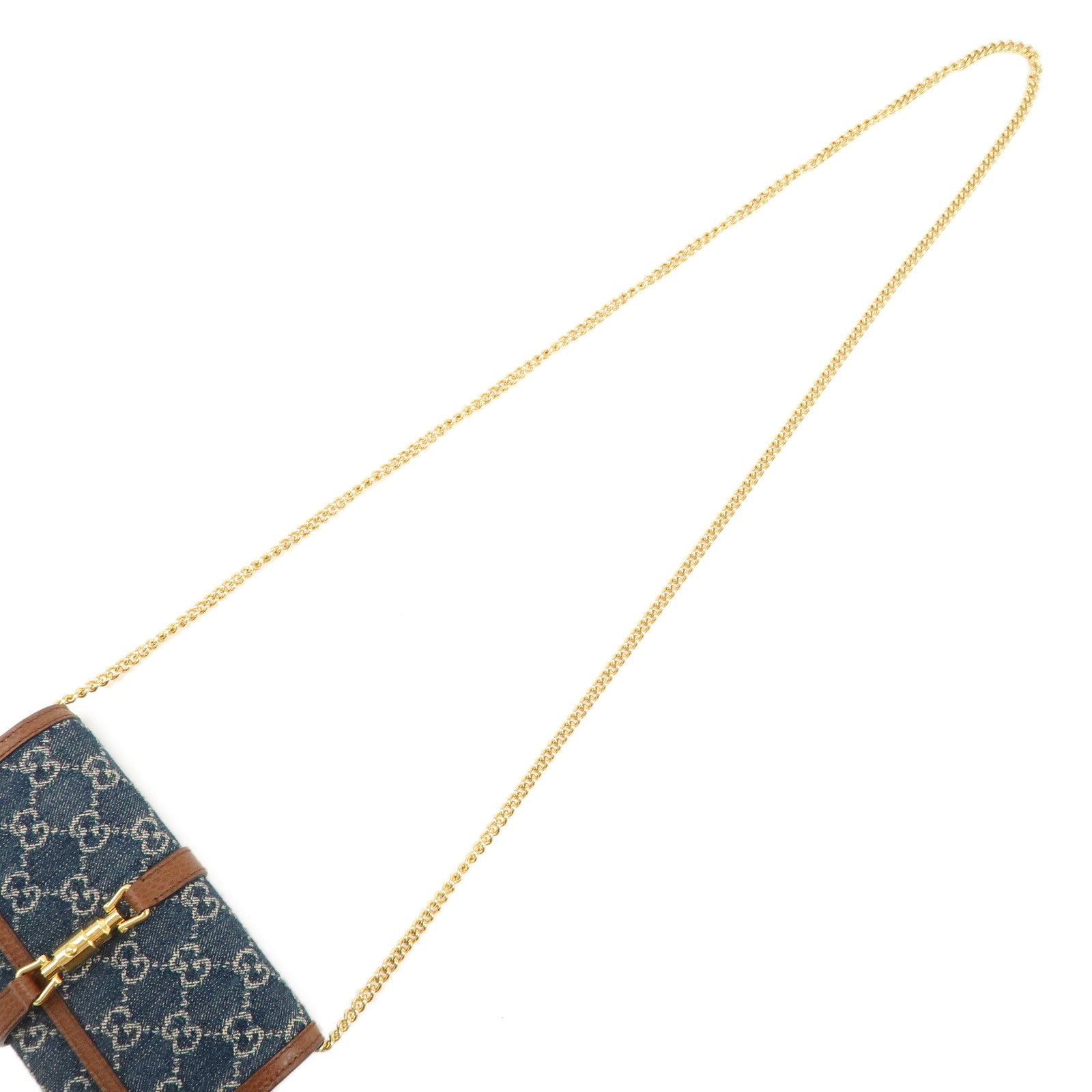 GUCCI New Jackie 1961 GG Denim Leather Chain Wallet WOC 652681 Used