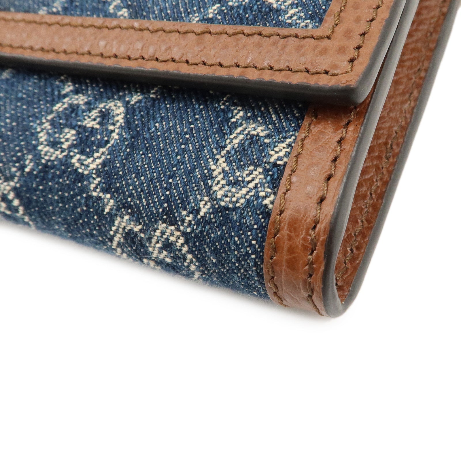 GUCCI New Jackie 1961 GG Denim Leather Chain Wallet WOC 652681 Used