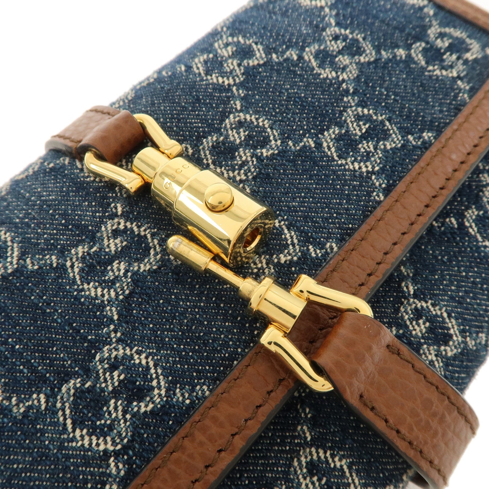 GUCCI New Jackie 1961 GG Denim Leather Chain Wallet WOC 652681 Used