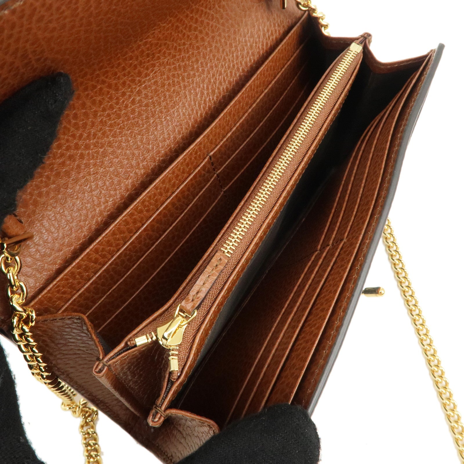 GUCCI New Jackie 1961 GG Denim Leather Chain Wallet WOC 652681 Used