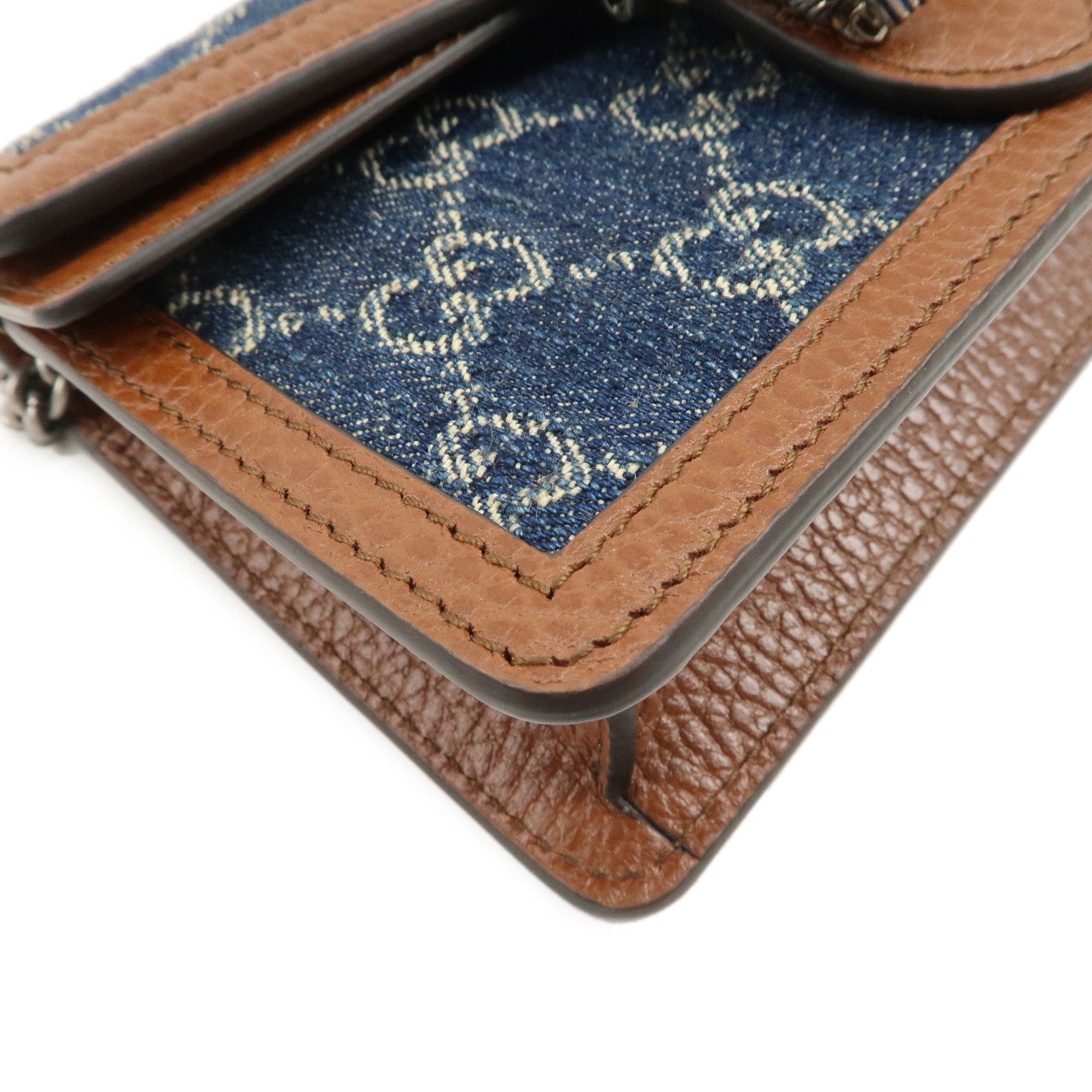 GUCCI Dionysus GG Denim Leather Super Mini Shoulder Bag 476432 Used