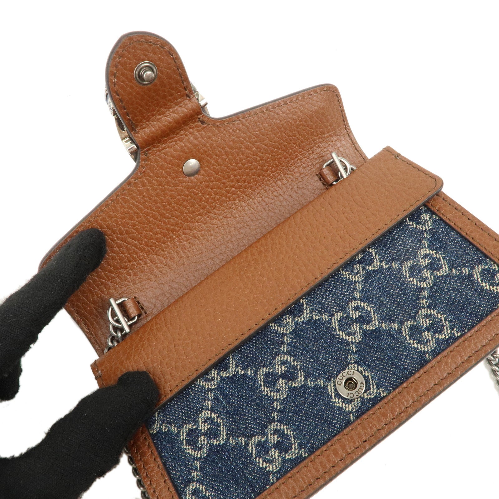 GUCCI Dionysus GG Denim Leather Super Mini Shoulder Bag 476432 Used