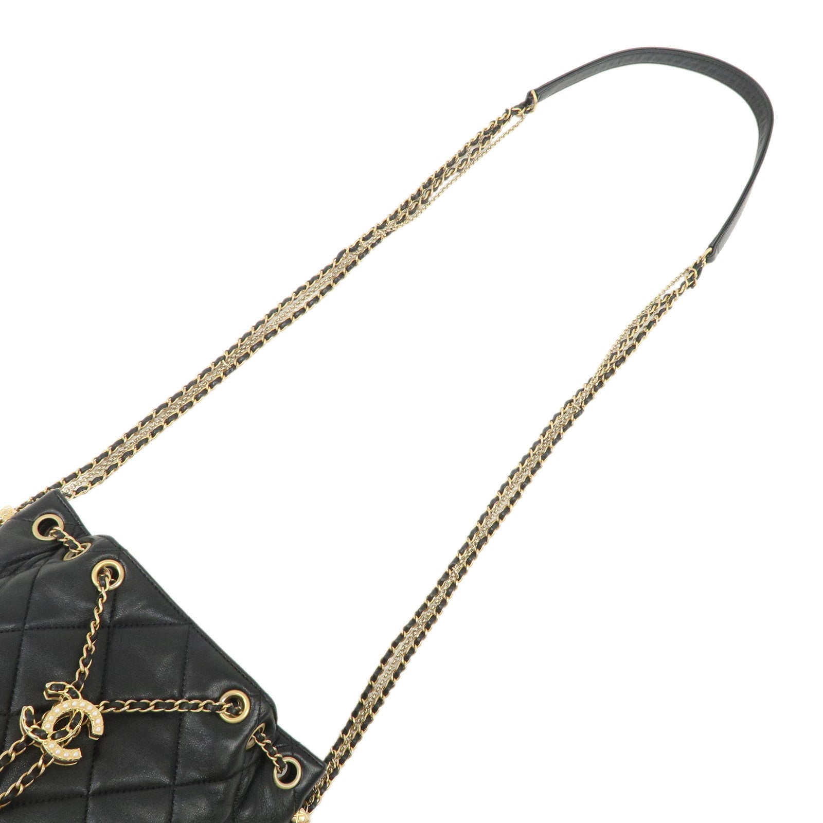 CHANEL Matelasse Lamb Skin Small Bucket Chain Shoulder Bag AS2786 Used