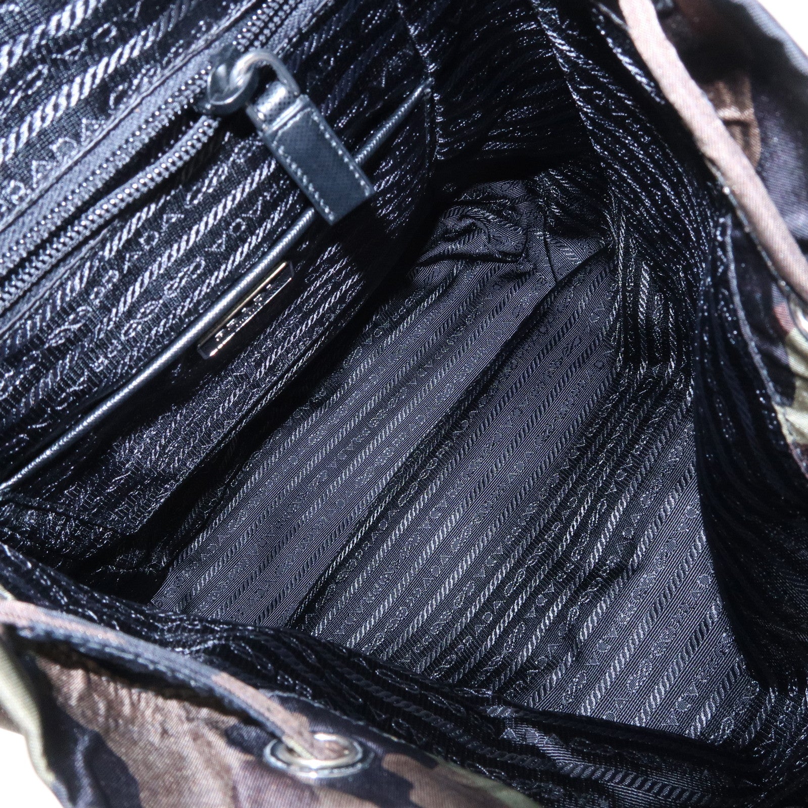 PRADA Logo Nylon Leather Camouflage Back Pack Ruck Sack BZ0032 Used