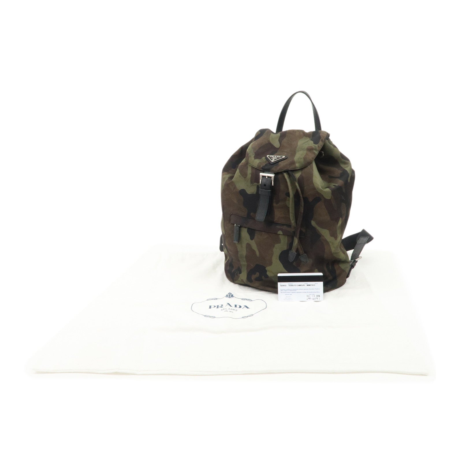PRADA Logo Nylon Leather Camouflage Back Pack Ruck Sack BZ0032 Used