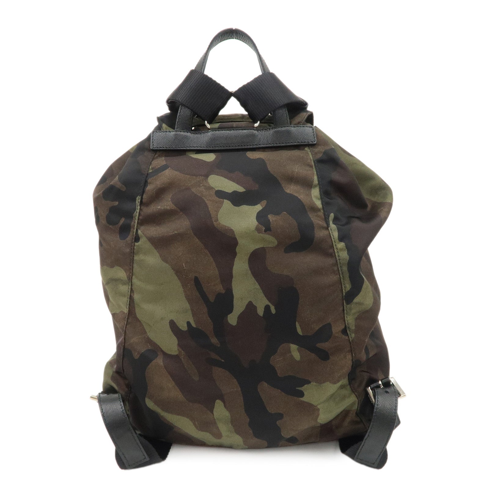 PRADA Logo Nylon Leather Camouflage Back Pack Ruck Sack BZ0032 Used